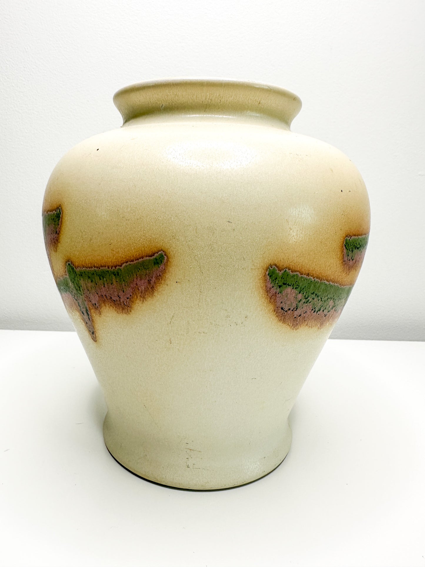 Vintage White Ceramic Vase with Striped Glaze