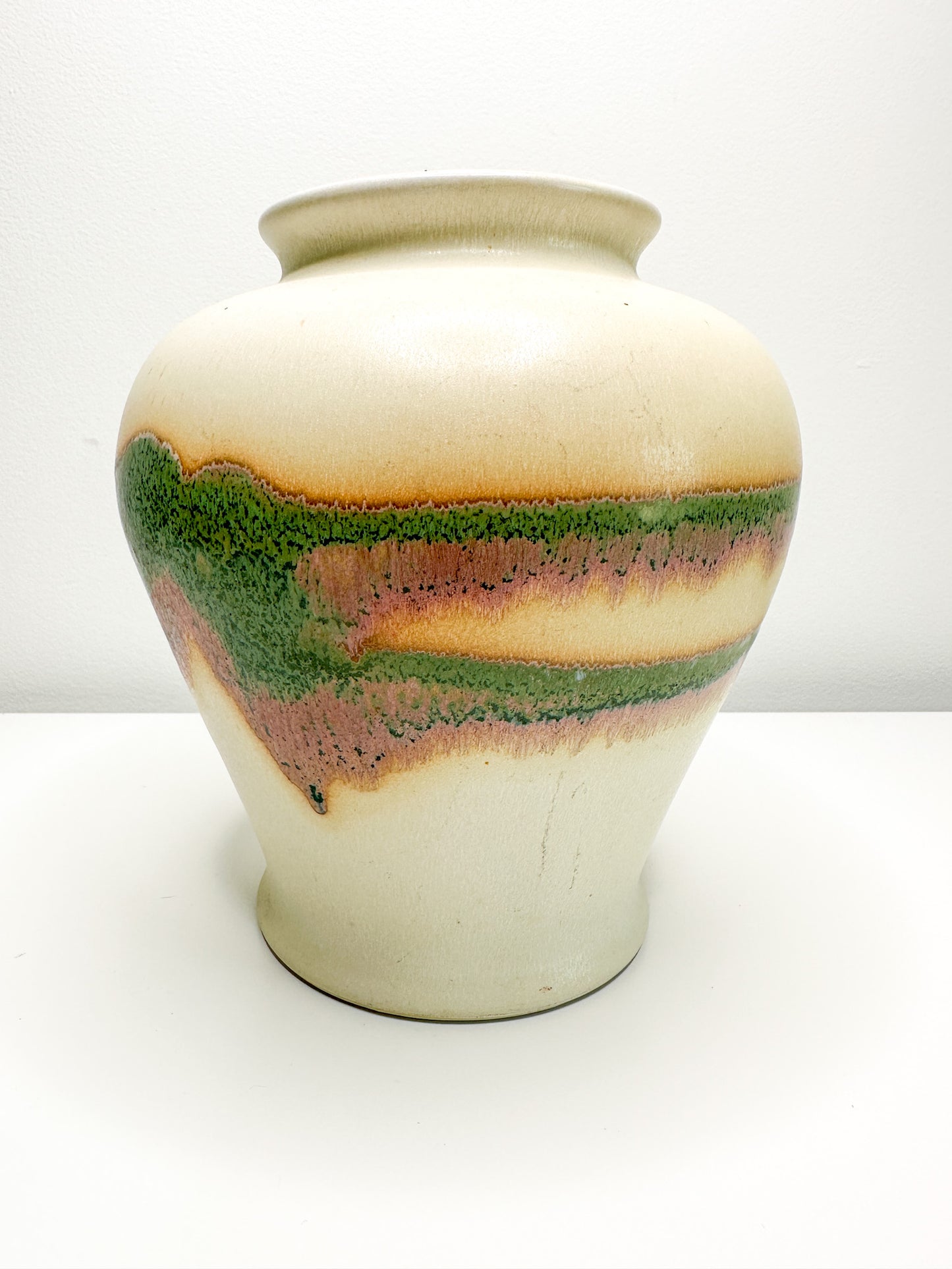 Vintage White Ceramic Vase with Striped Glaze