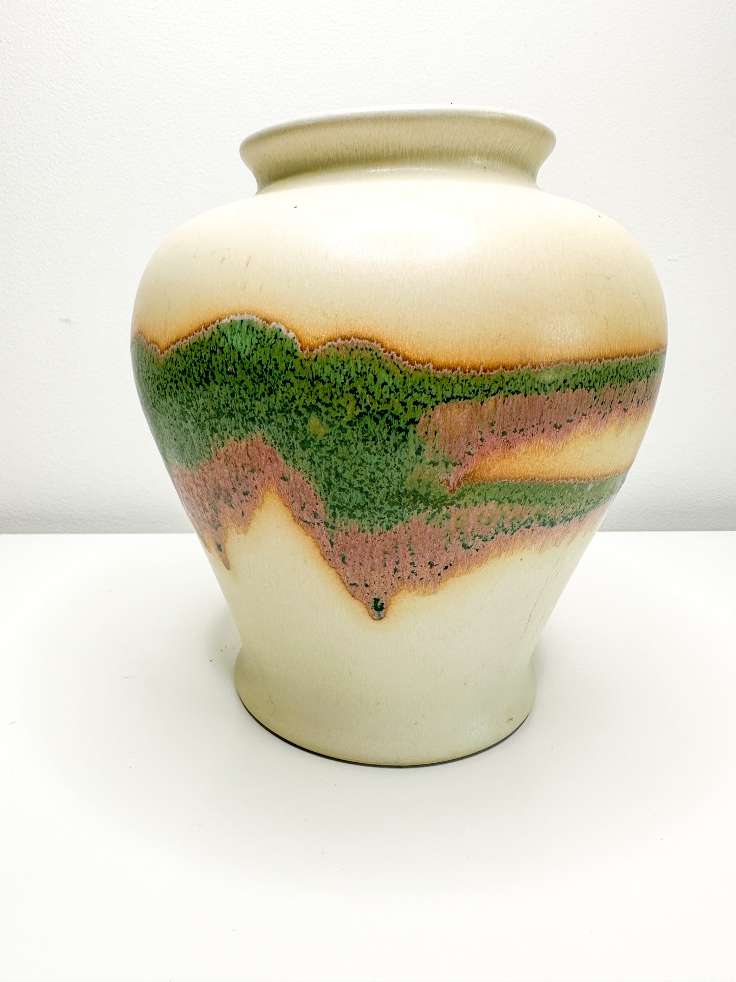 Vintage White Ceramic Vase with Striped Glaze