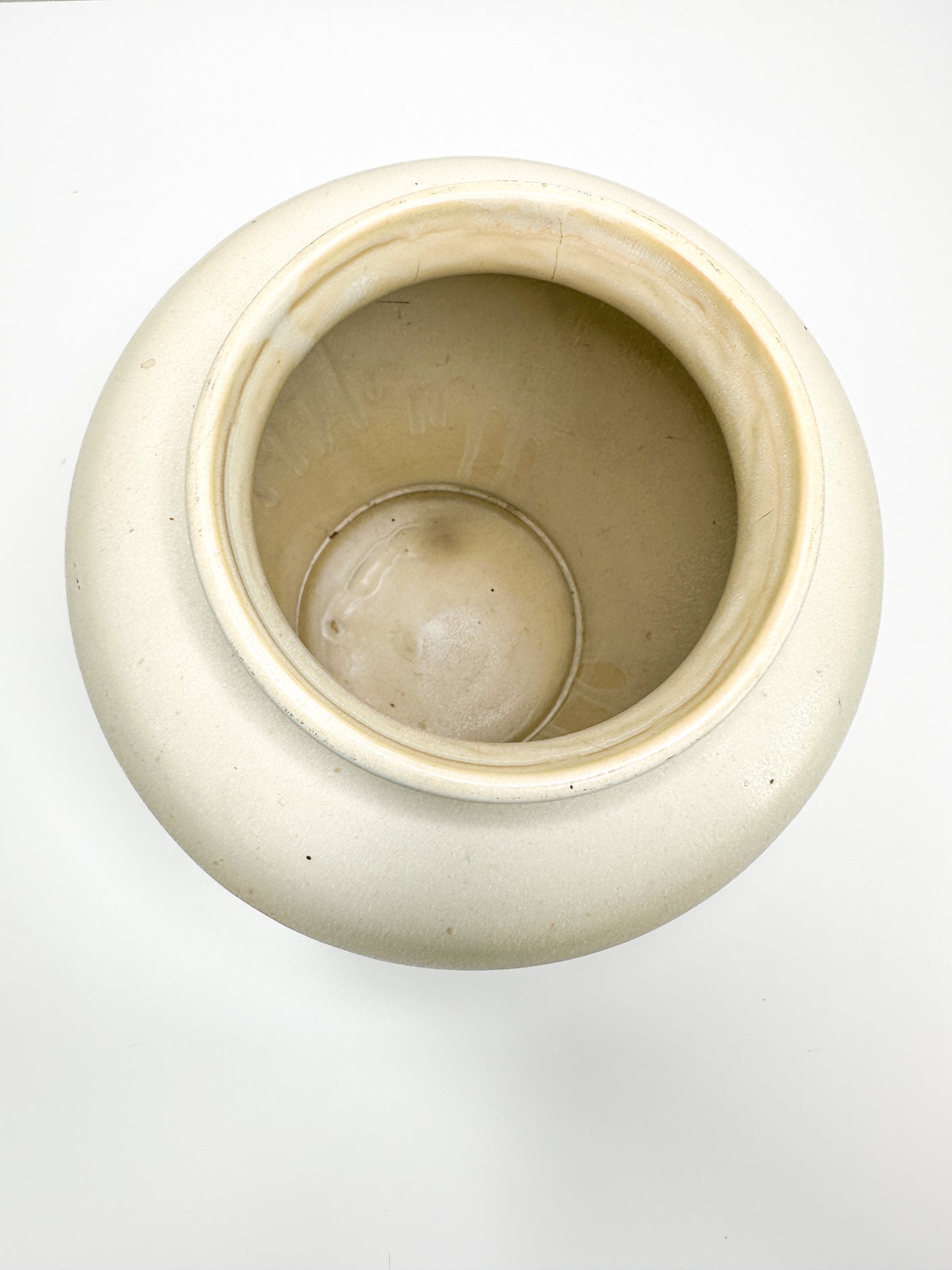 Vintage White Ceramic Vase with Striped Glaze