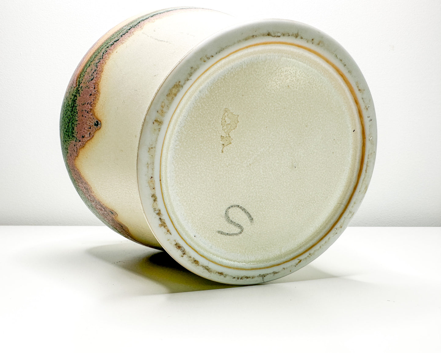 Vintage White Ceramic Vase with Striped Glaze