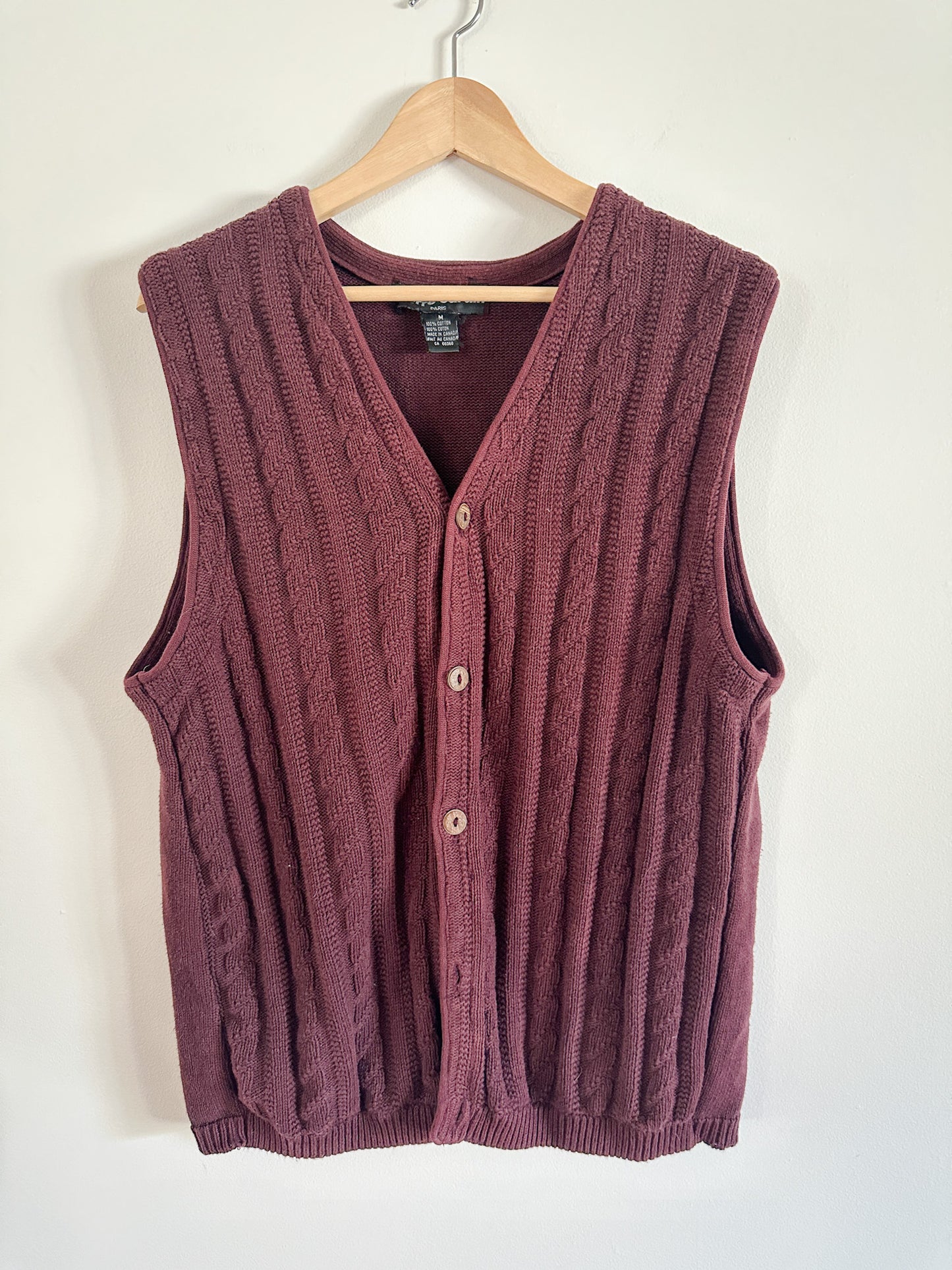 Vintage Pierre Cardin Burgundy Knitted Vest | Size: Medium