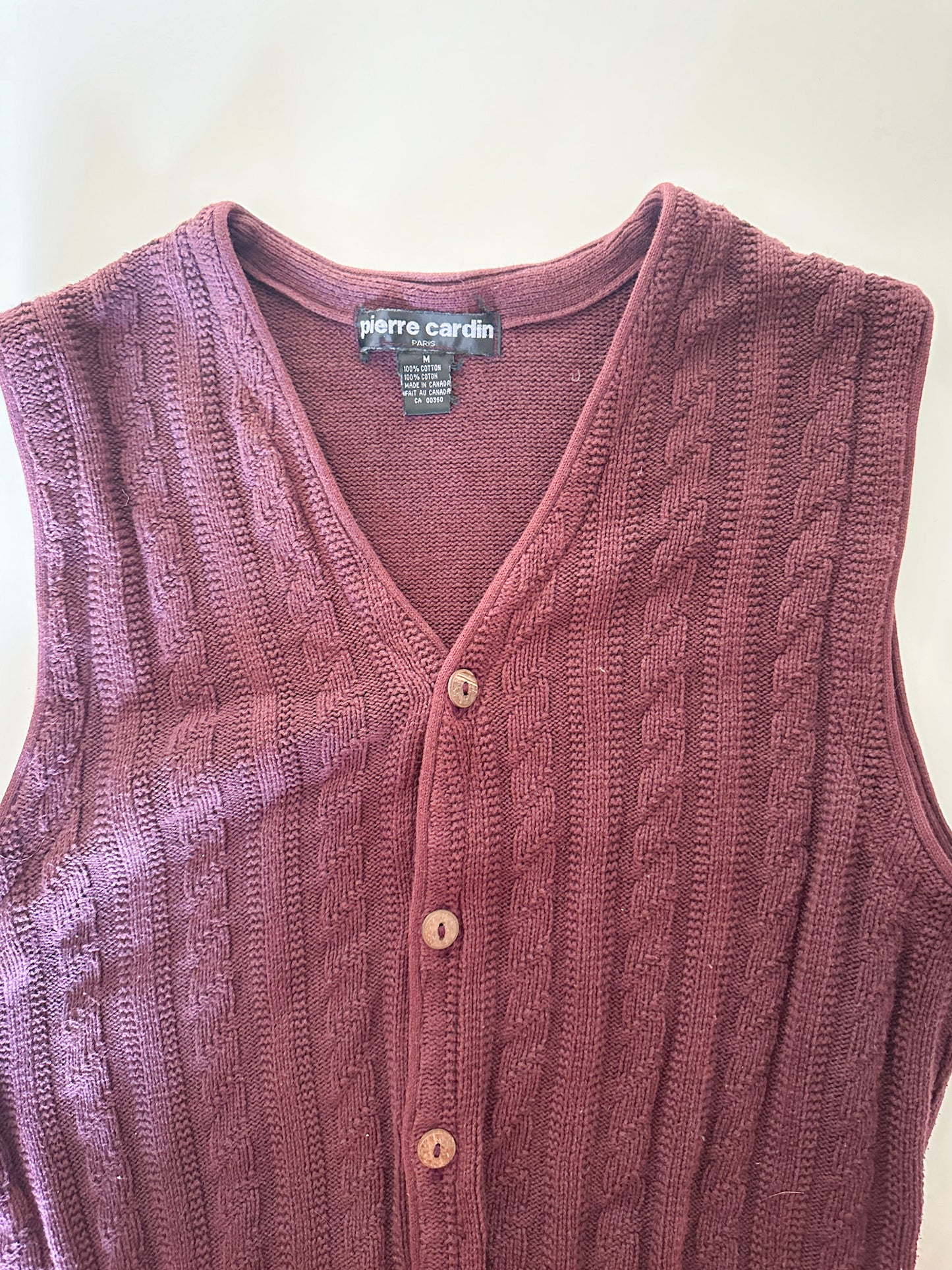 Vintage Pierre Cardin Burgundy Knitted Vest | Size: Medium