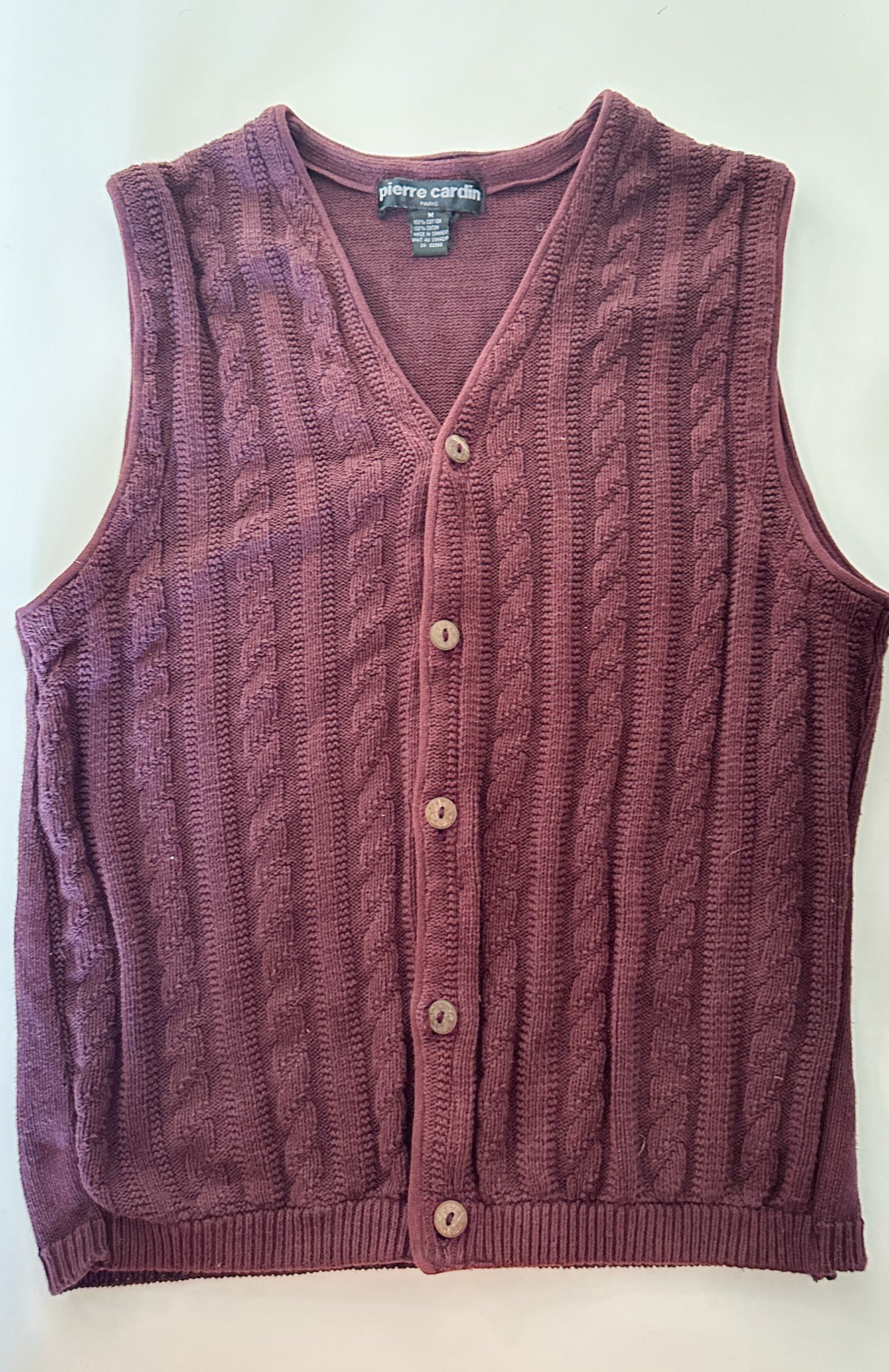 Vintage Pierre Cardin Burgundy Knitted Vest | Size: Medium