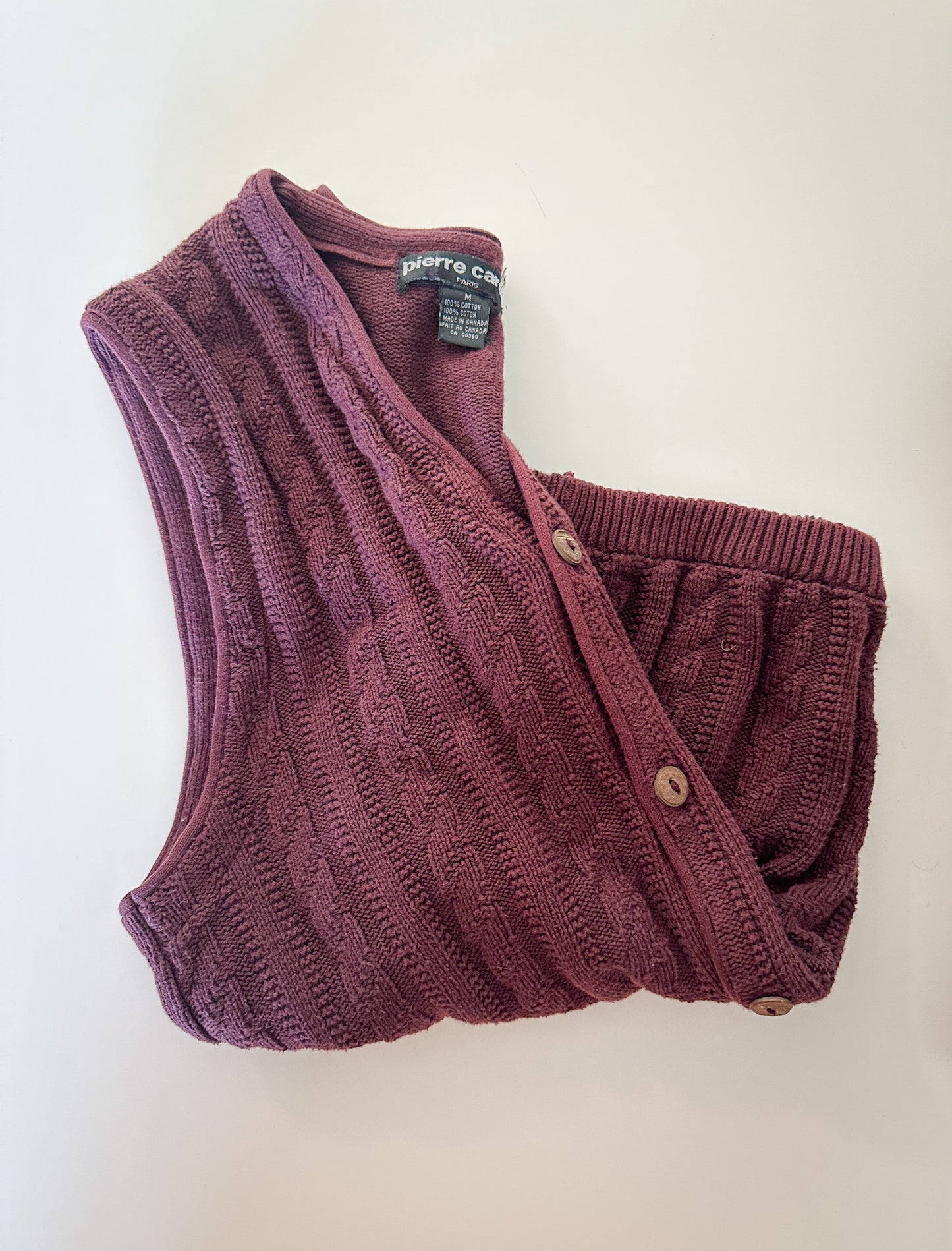 Vintage Pierre Cardin Burgundy Knitted Vest | Size: Medium
