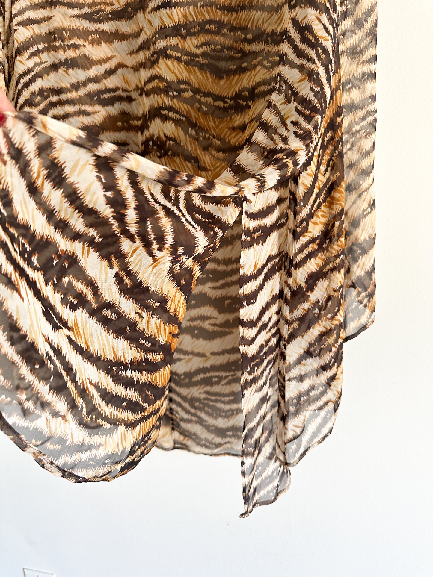 Dolce & Gabbana S/S 1996 Tiger Print Sheer Silk Hooded Poncho Tunic | Vintage Dolce and Gabbana Poncho | Vintage Designer Poncho | Size: 38