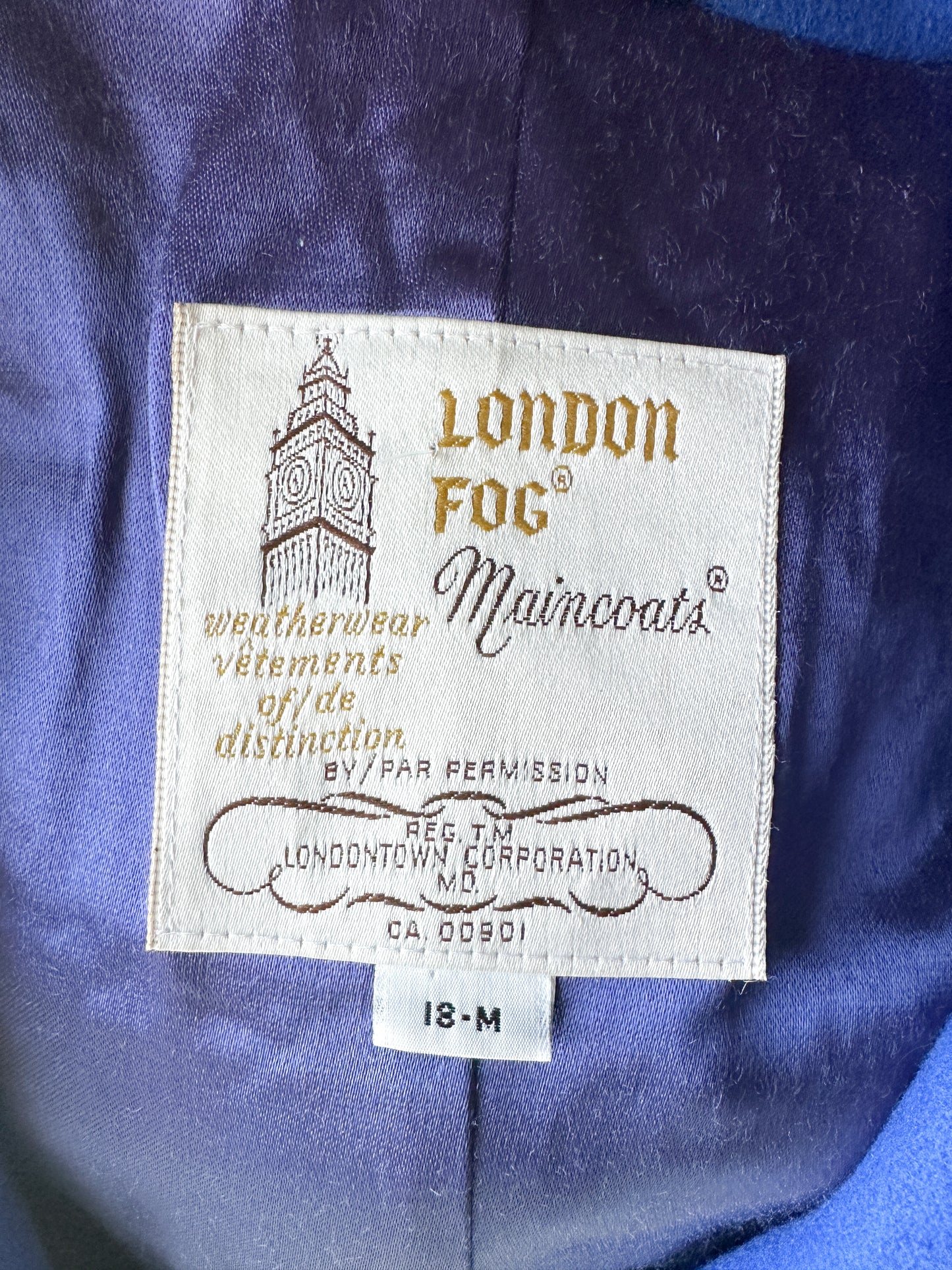 Royal Blue London Fog Wool Double Breasted Coat| Full Length , fully lined double breasted coat Size:18-M