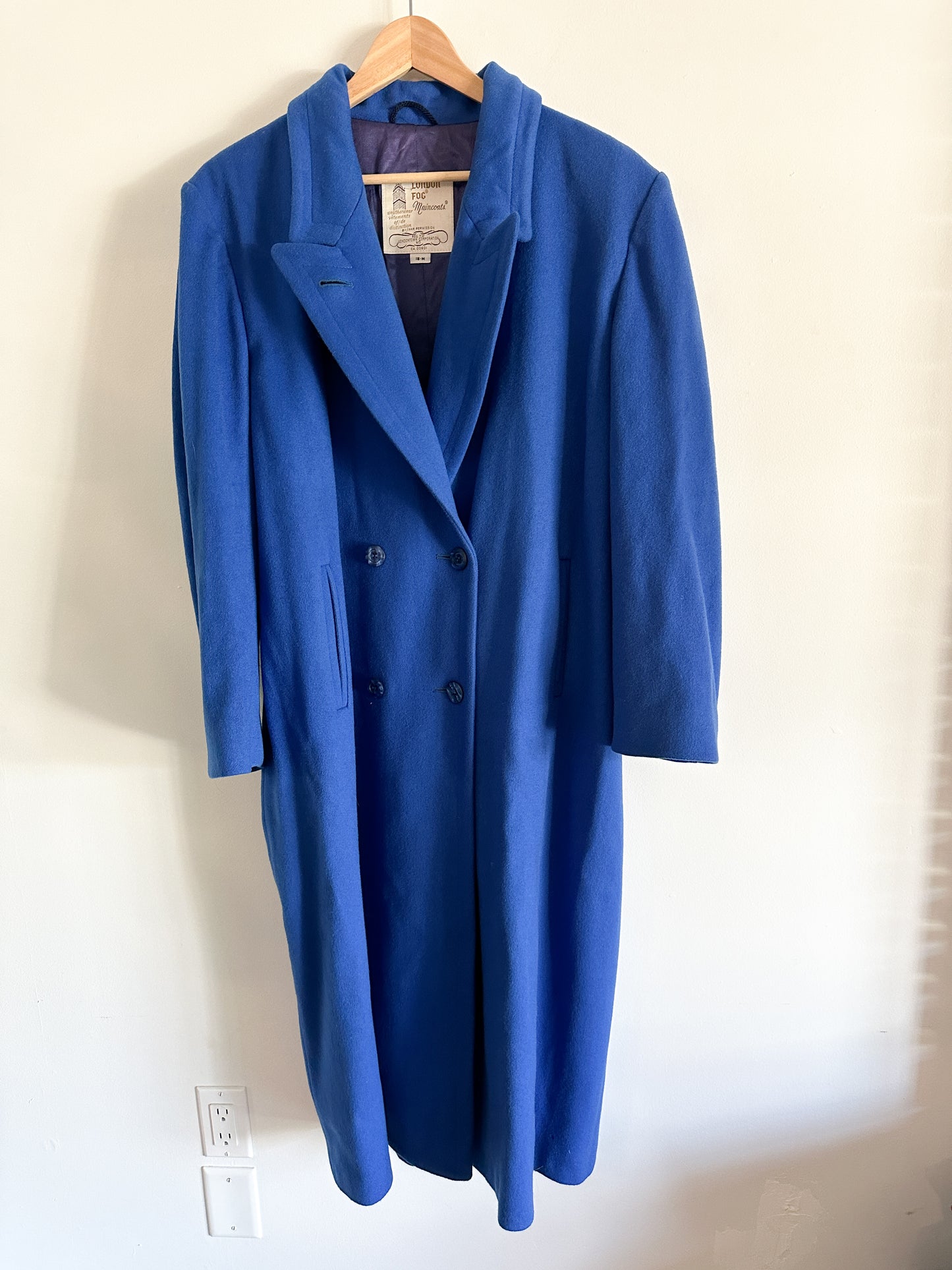 Royal Blue London Fog Wool Double Breasted Coat| Full Length , fully lined double breasted coat Size:18-M