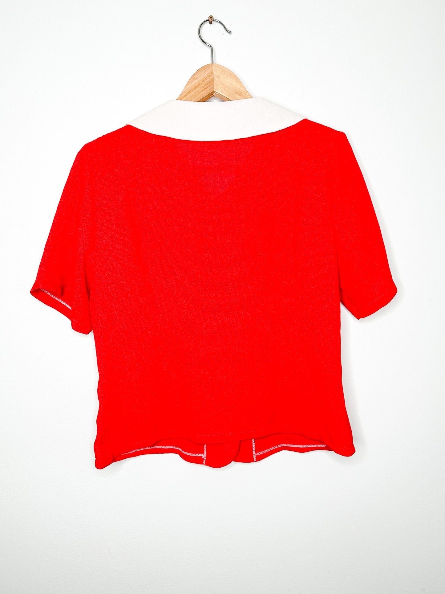 Vintage DareMel Lady's Fashion Red and White Peplum Blouse with lace detailing