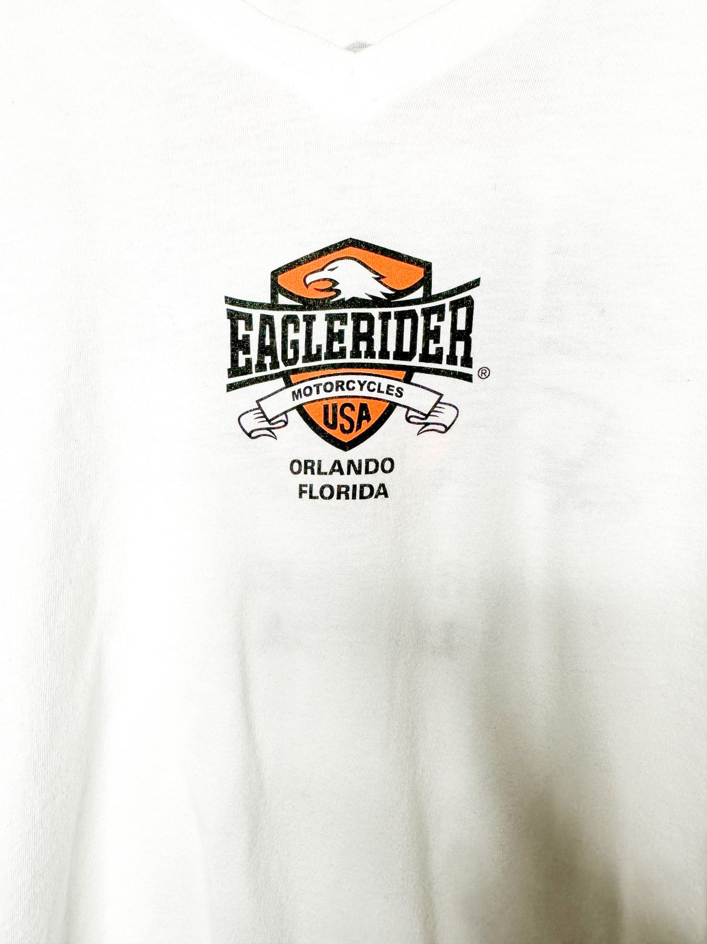 Vintage Deep V Eagle Rider T-Shirt Short Sleeves Orlando Florida | Motorcycle T-shirts | Size: XS