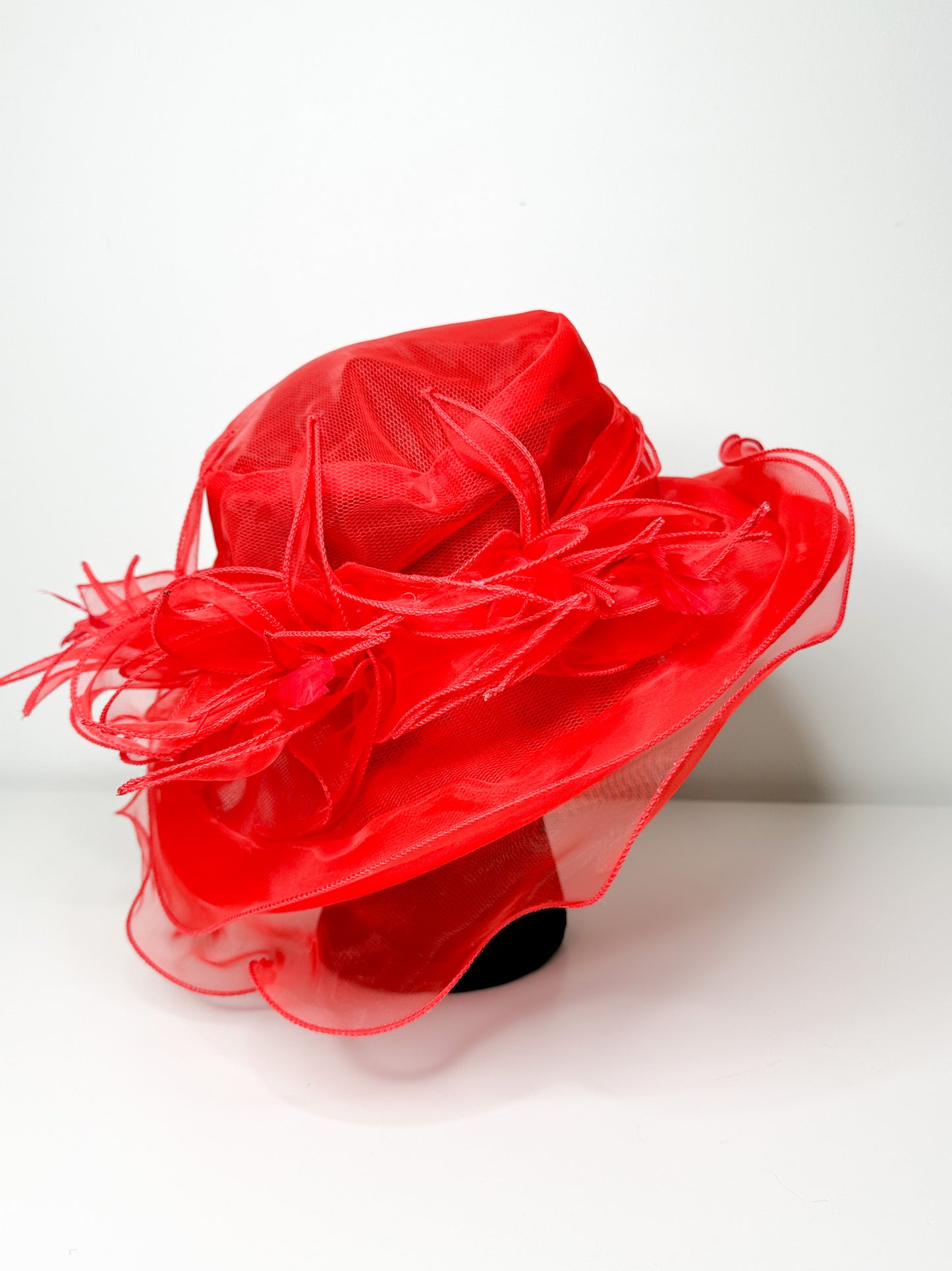 Vintage Red Summer Hat with Feather Detailing | Vintage church hat | Vintage Easter hat| Summer hat| Vintage Hat