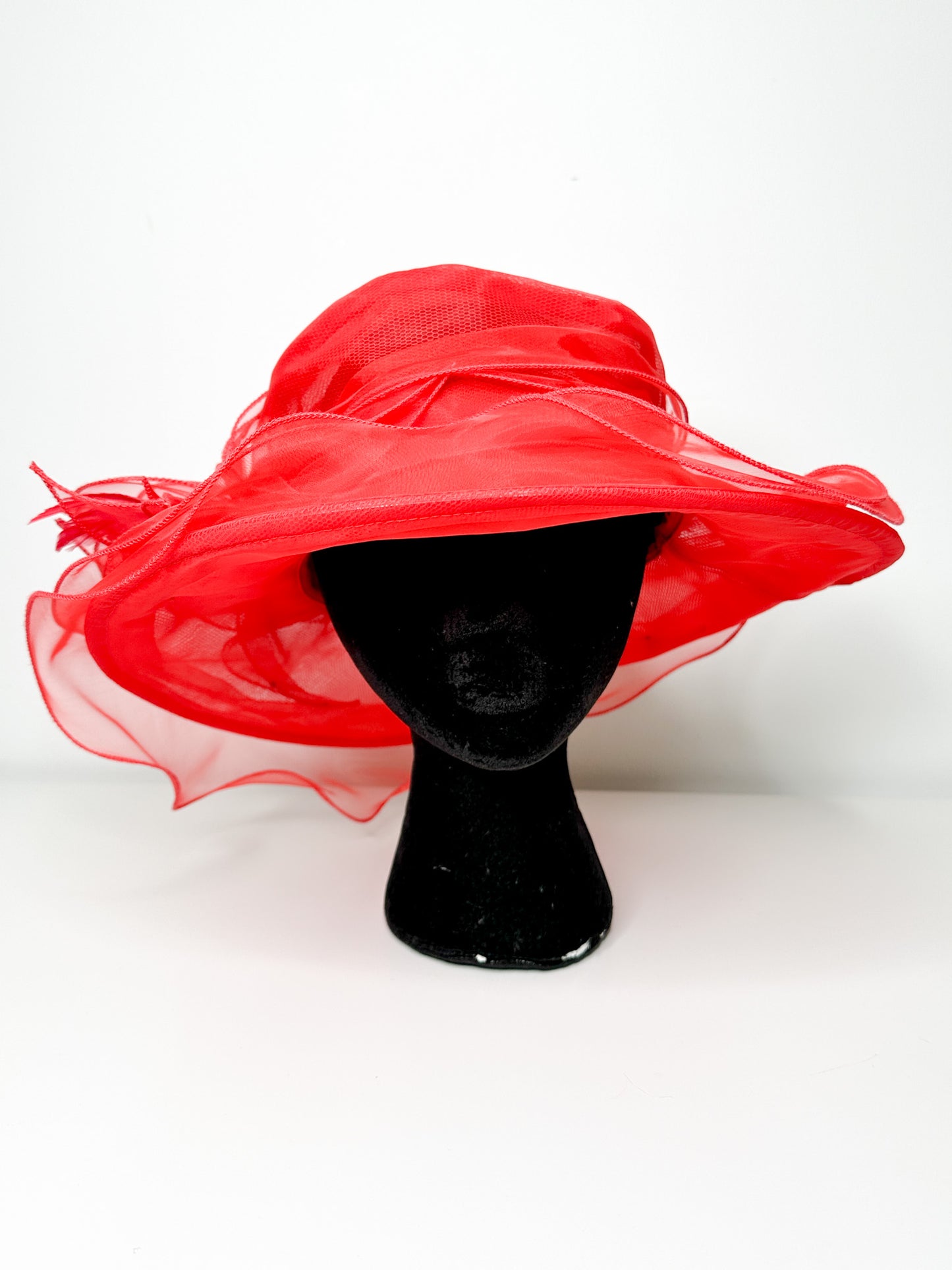 Vintage Red Summer Hat with Feather Detailing | Vintage church hat | Vintage Easter hat| Summer hat| Vintage Hat