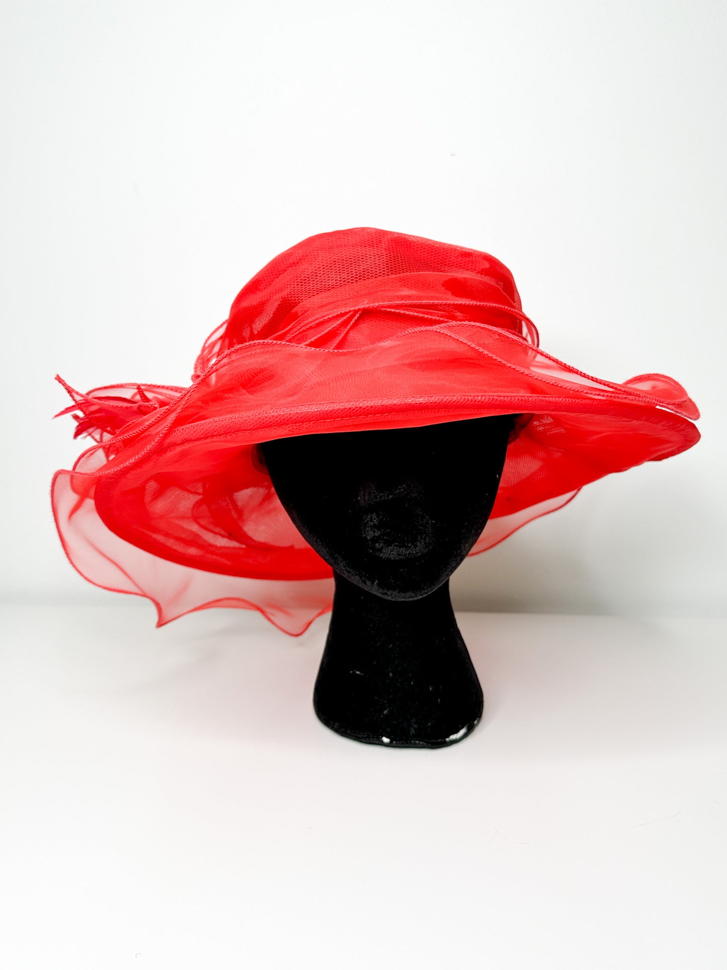 Vintage Red Summer Hat with Feather Detailing | Vintage church hat | Vintage Easter hat| Summer hat| Vintage Hat