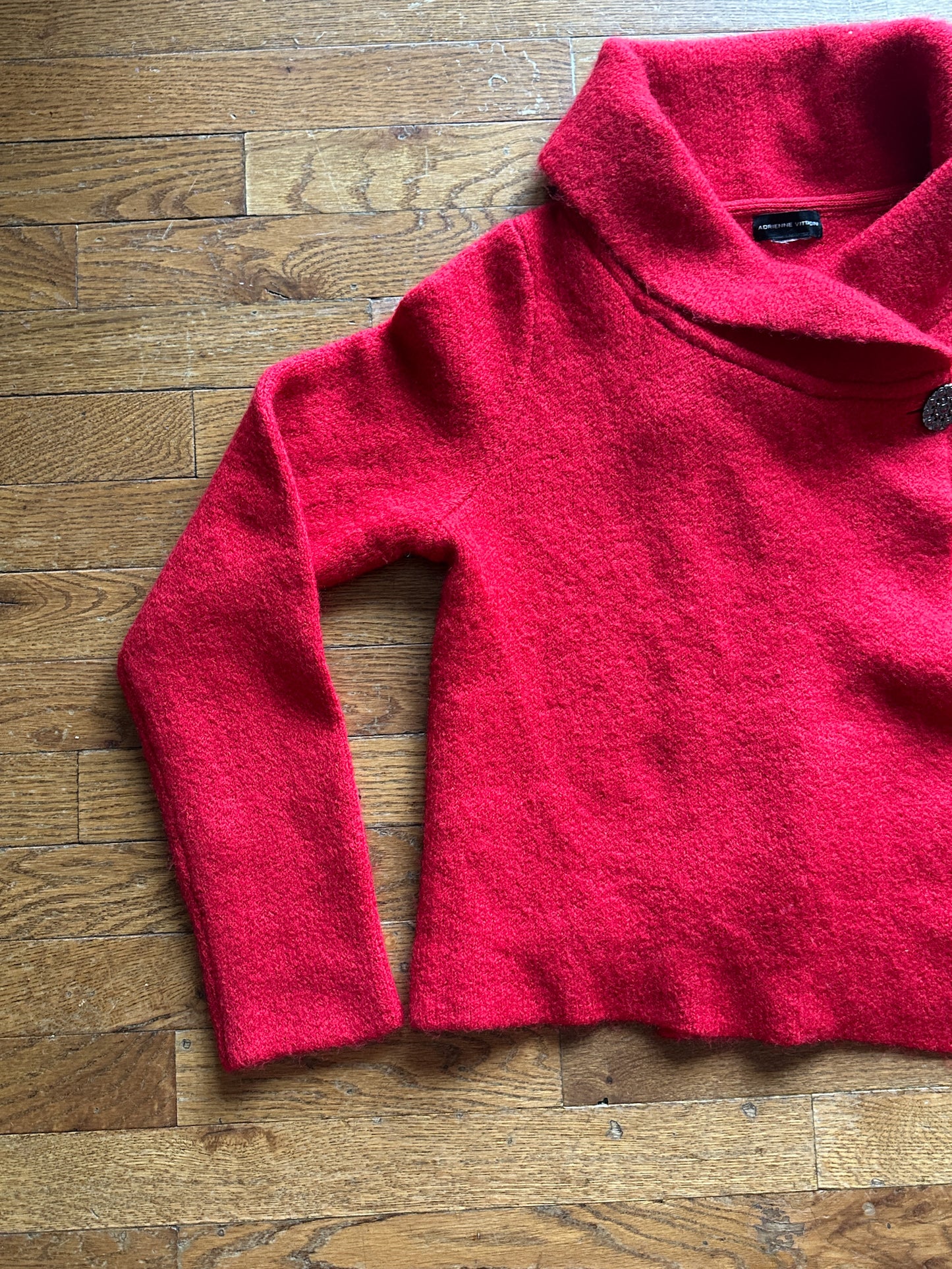 Adrienne Vittani Red Cowl Neck Cropped Marilyn Sweater with Statement Button