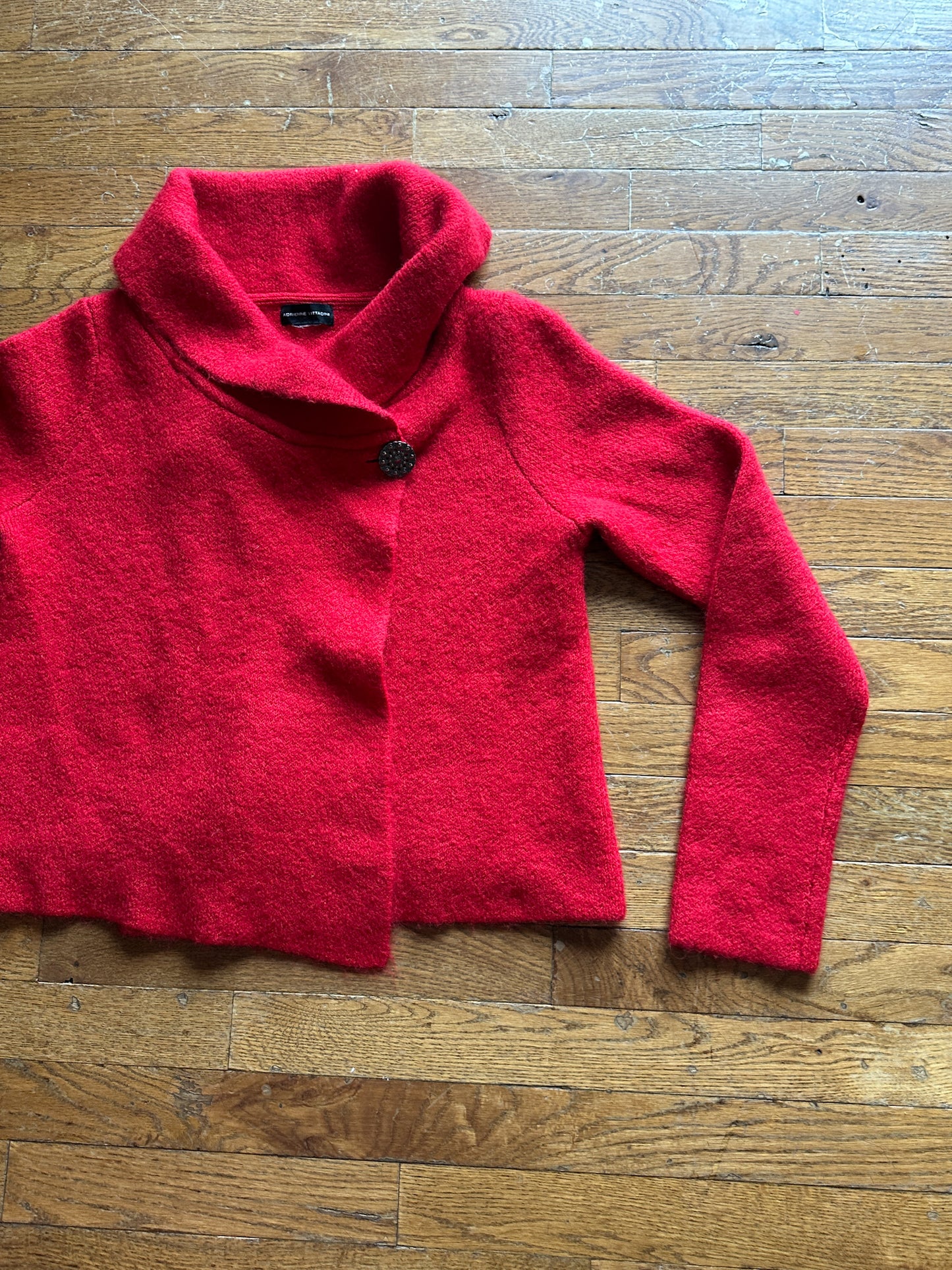Adrienne Vittani Red Cowl Neck Cropped Marilyn Sweater with Statement Button