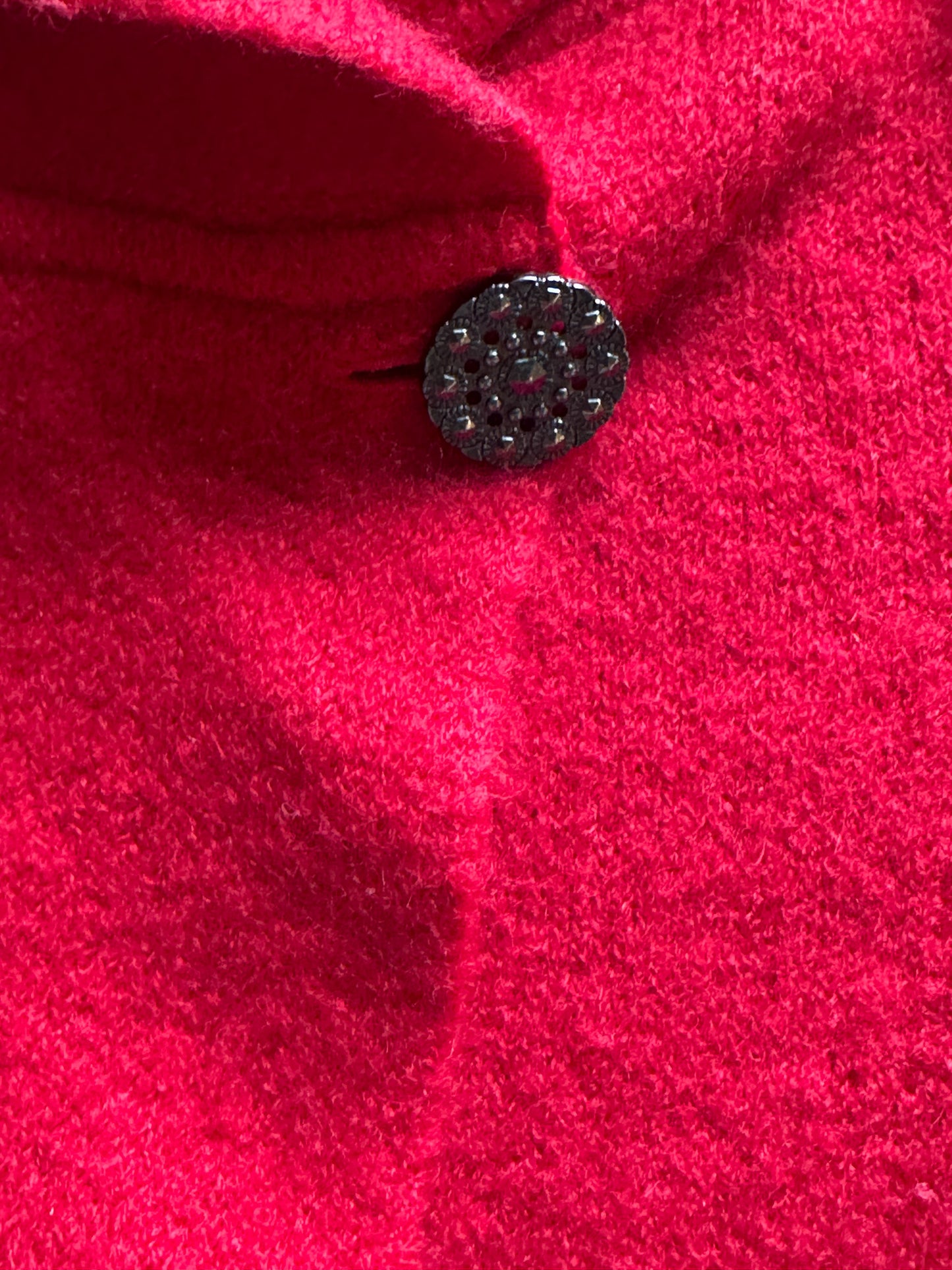 Adrienne Vittani Red Cowl Neck Cropped Marilyn Sweater with Statement Button