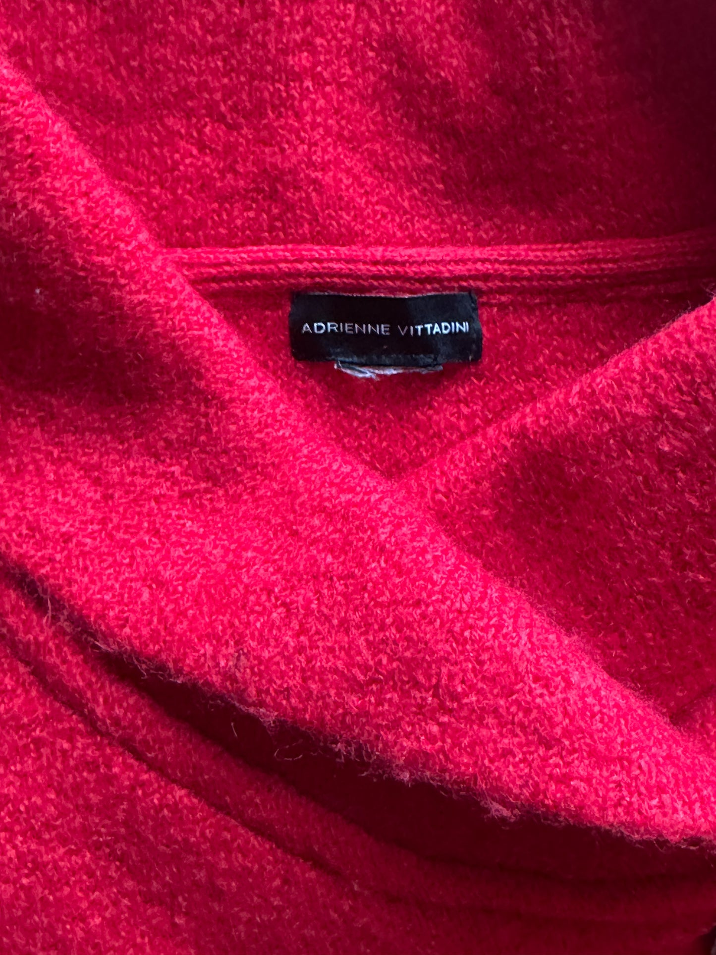 Adrienne Vittani Red Cowl Neck Cropped Marilyn Sweater with Statement Button