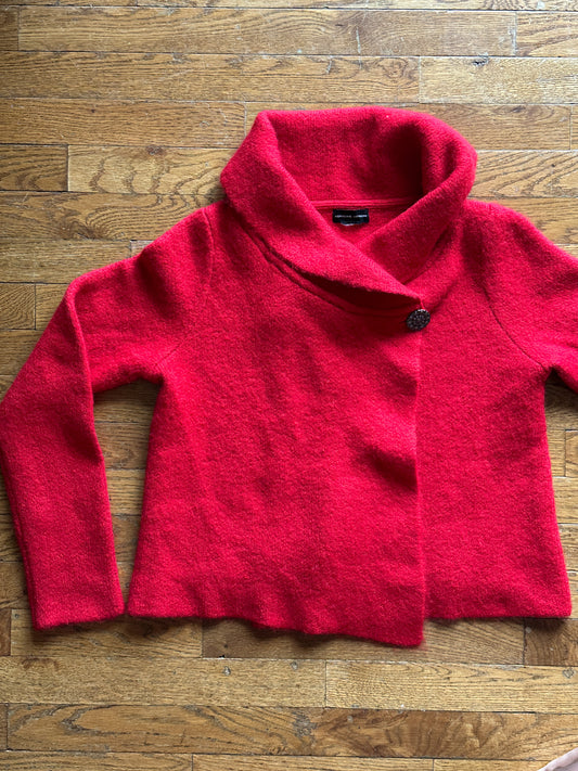 Adrienne Vittani Red Cowl Neck Cropped Marilyn Sweater with Statement Button