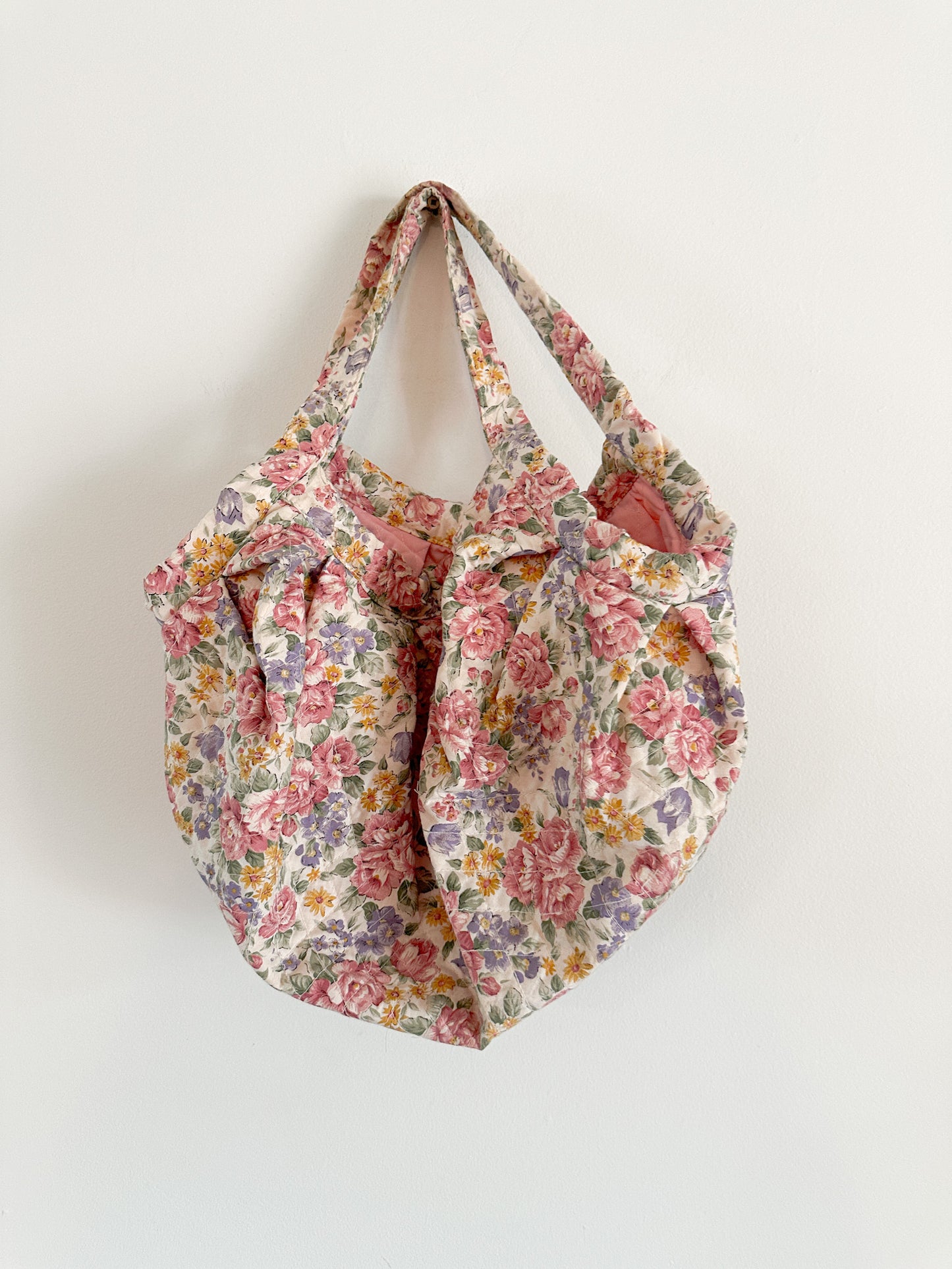 90s Floral Print Fabric Bag | Fully Lined with Pink Fabric