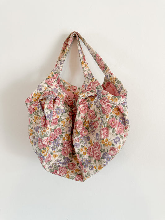 90s Floral Print Fabric Bag | Fully Lined with Pink Fabric