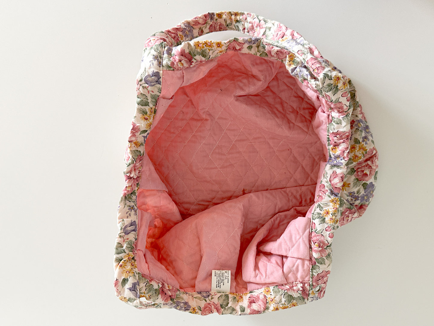 90s Floral Print Fabric Bag | Fully Lined with Pink Fabric