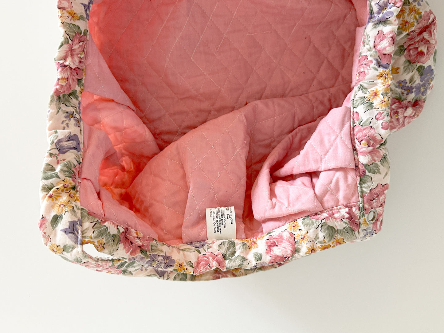 90s Floral Print Fabric Bag | Fully Lined with Pink Fabric