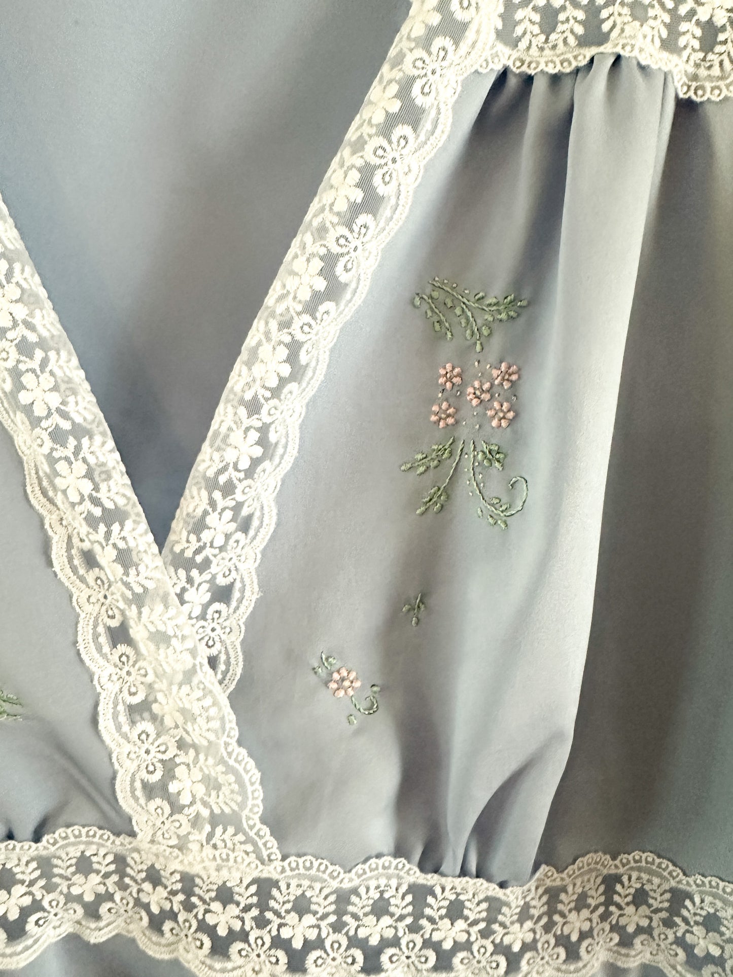 Vintage Baby Blue Full Length A-Line Nightgown with White lace Detailing( Fits M/L)