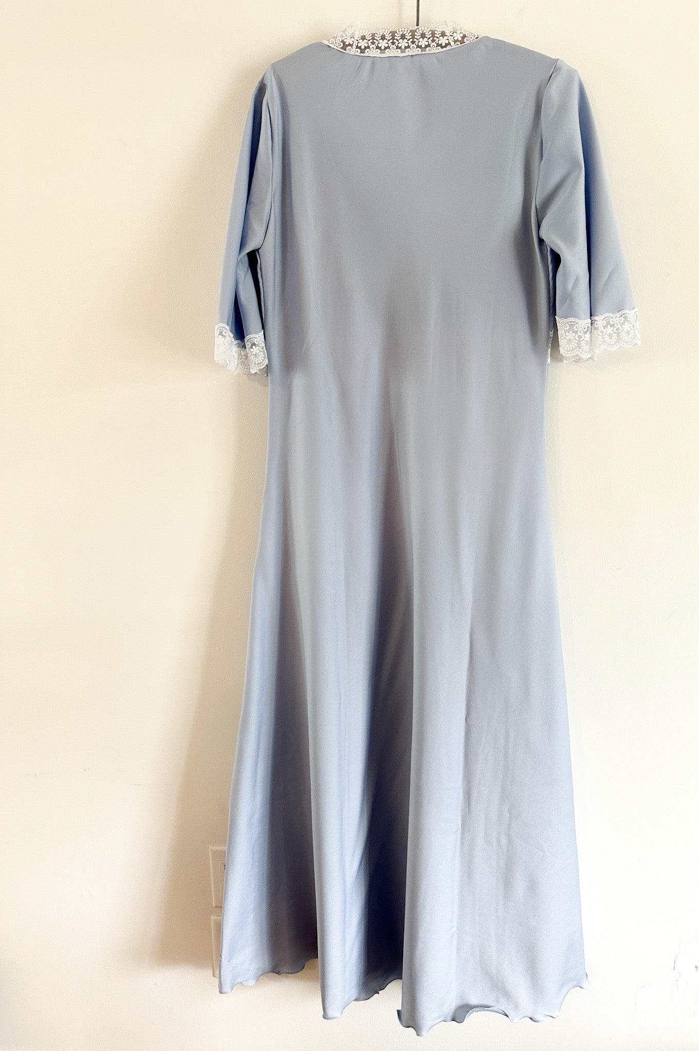 Vintage Baby Blue Full Length A-Line Nightgown with White lace Detailing( Fits M/L)