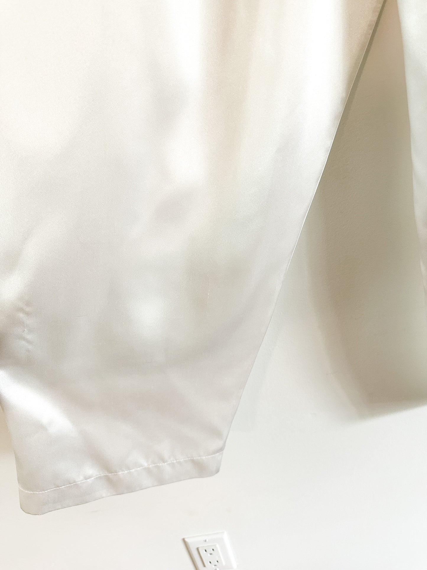 White Satin PJ Set with Pink Embroidered Floral Detailing