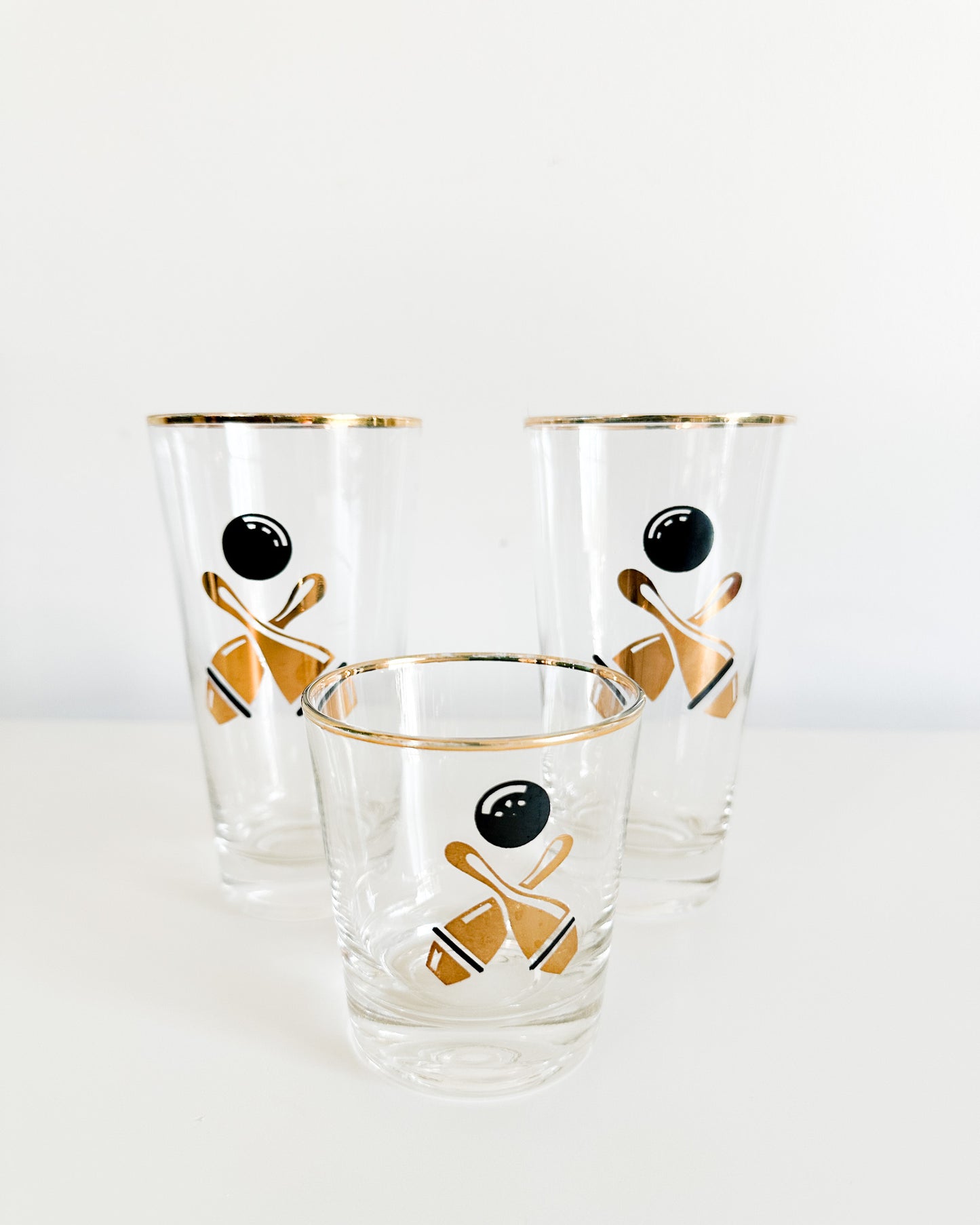 Set of 3 Vintage Bowling Ball Drinking Glasses | Bowling Ball cocktail Glass