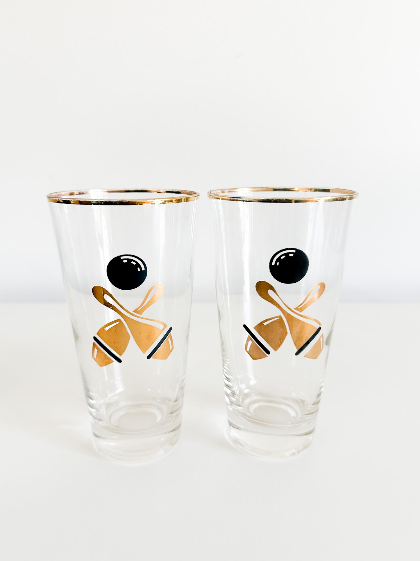 Set of 3 Vintage Bowling Ball Drinking Glasses | Bowling Ball cocktail Glass