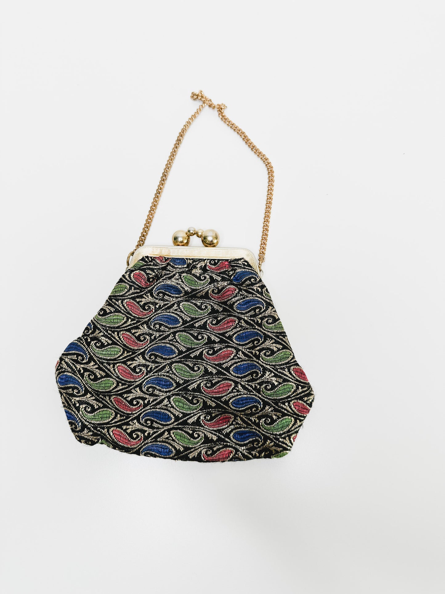 Vintage Paisley Print cocktail/Evening Purse with Gold Hardware