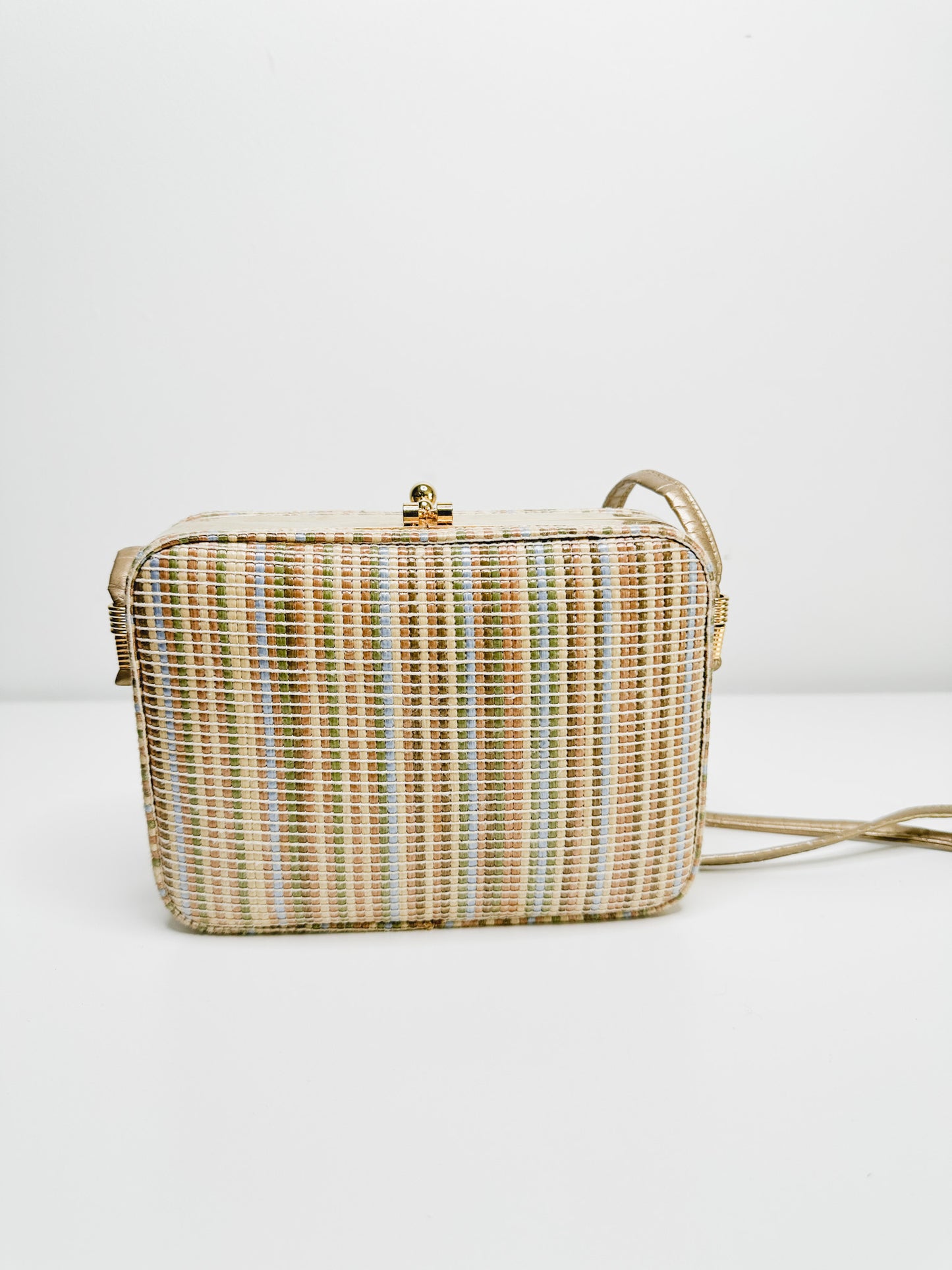 Woven Quilted Crossbody Purse with Gold Detailing