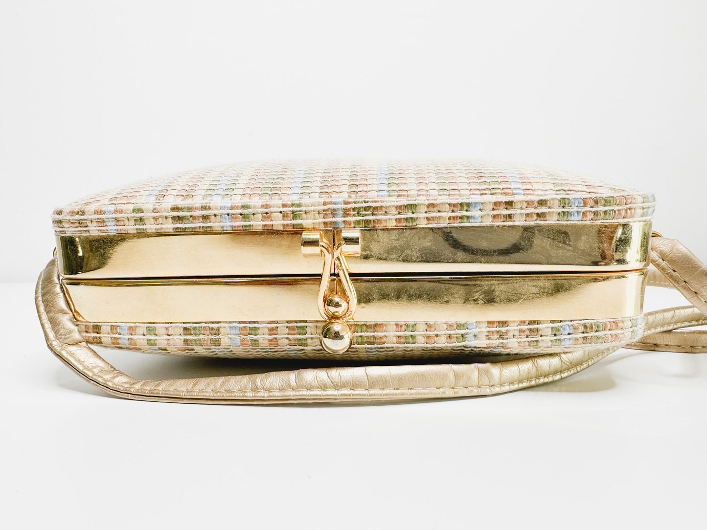 Woven Quilted Crossbody Purse with Gold Detailing