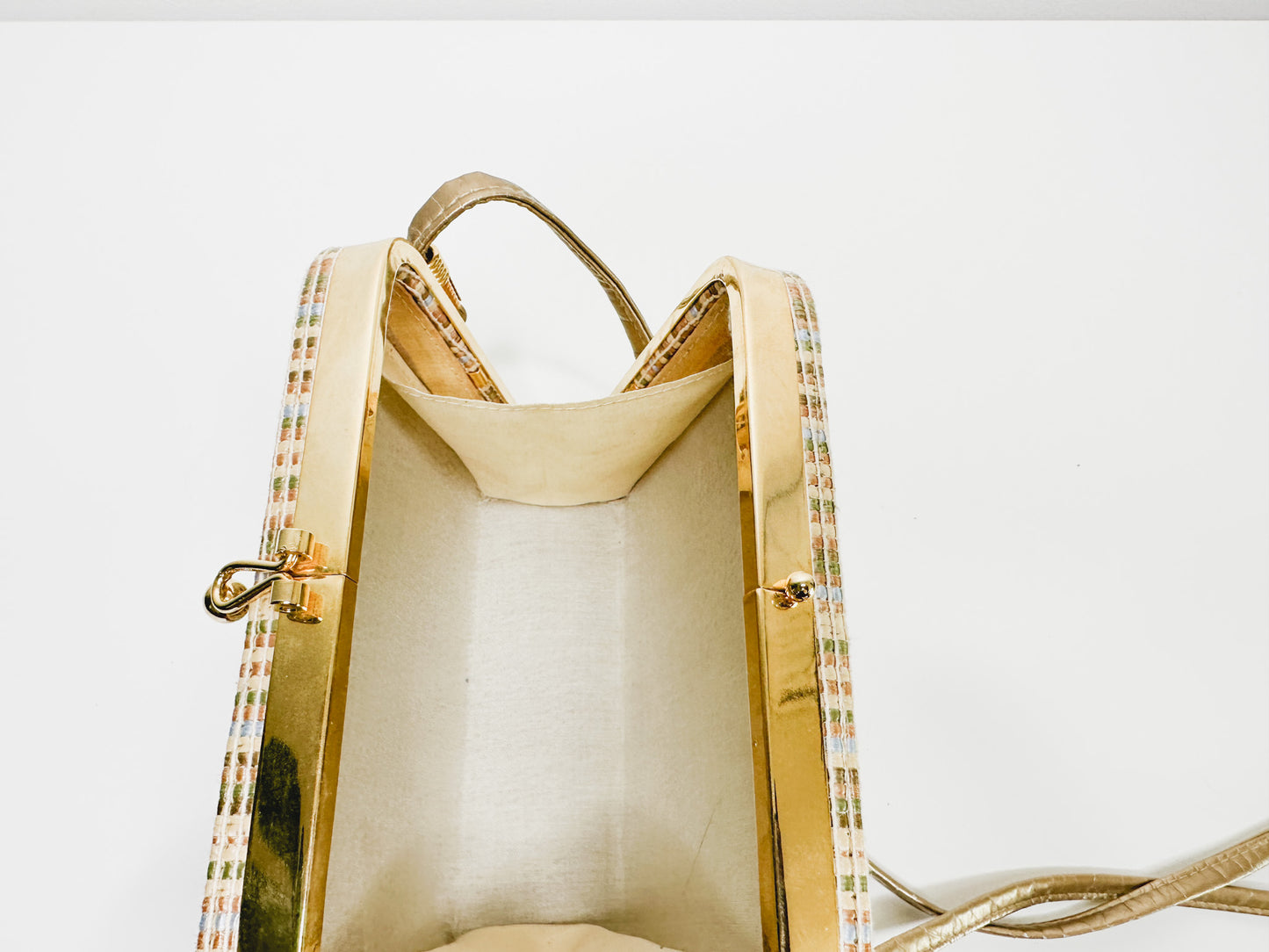 Woven Quilted Crossbody Purse with Gold Detailing