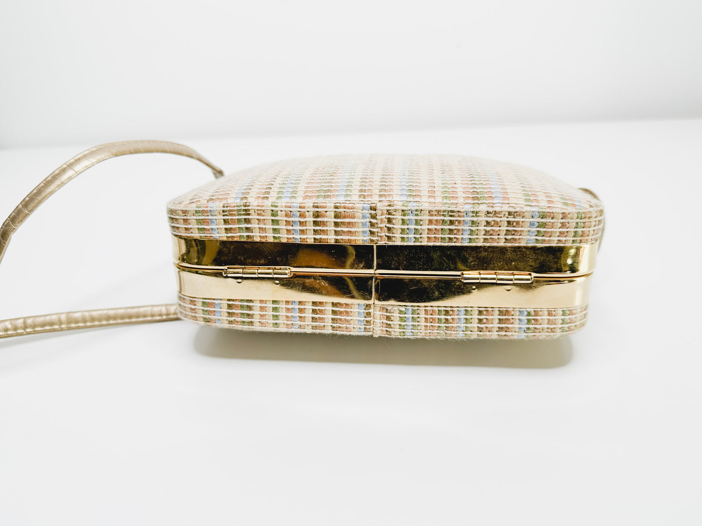 Woven Quilted Crossbody Purse with Gold Detailing