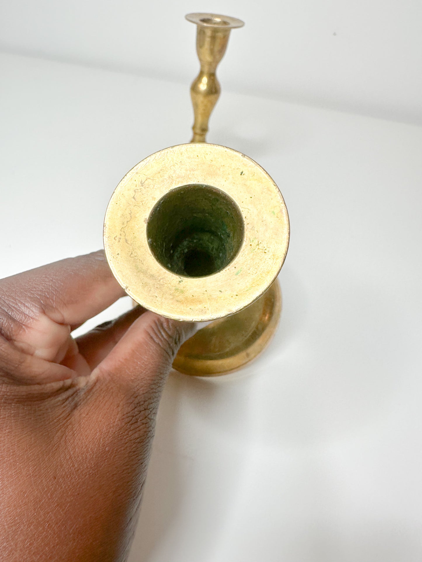 Set of Two Vintage Brass Tapered Candlestick Holders | Brass Candlestick Holders |