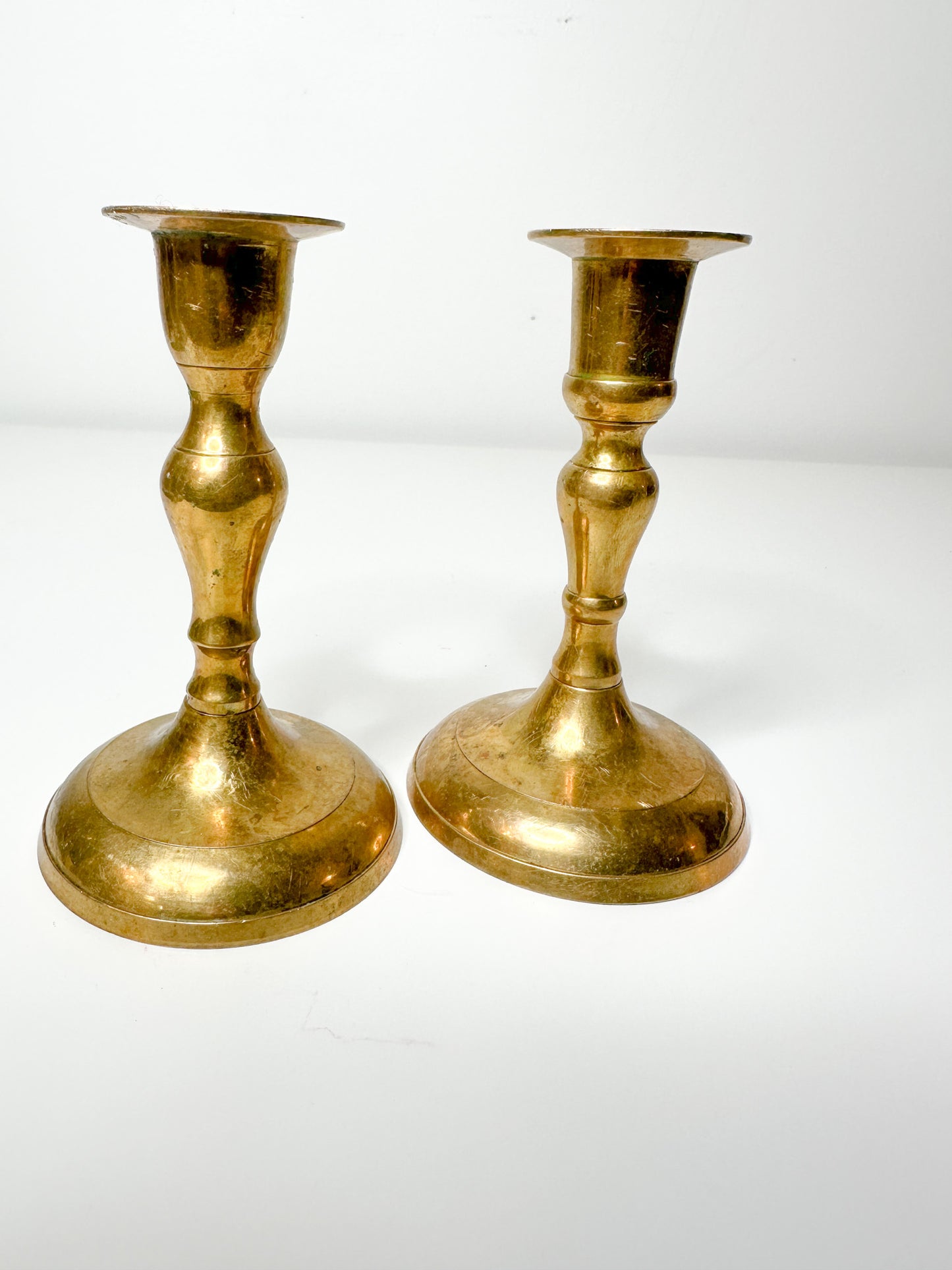Set of Two Vintage Brass Tapered Candlestick Holders | Brass Candlestick Holders |
