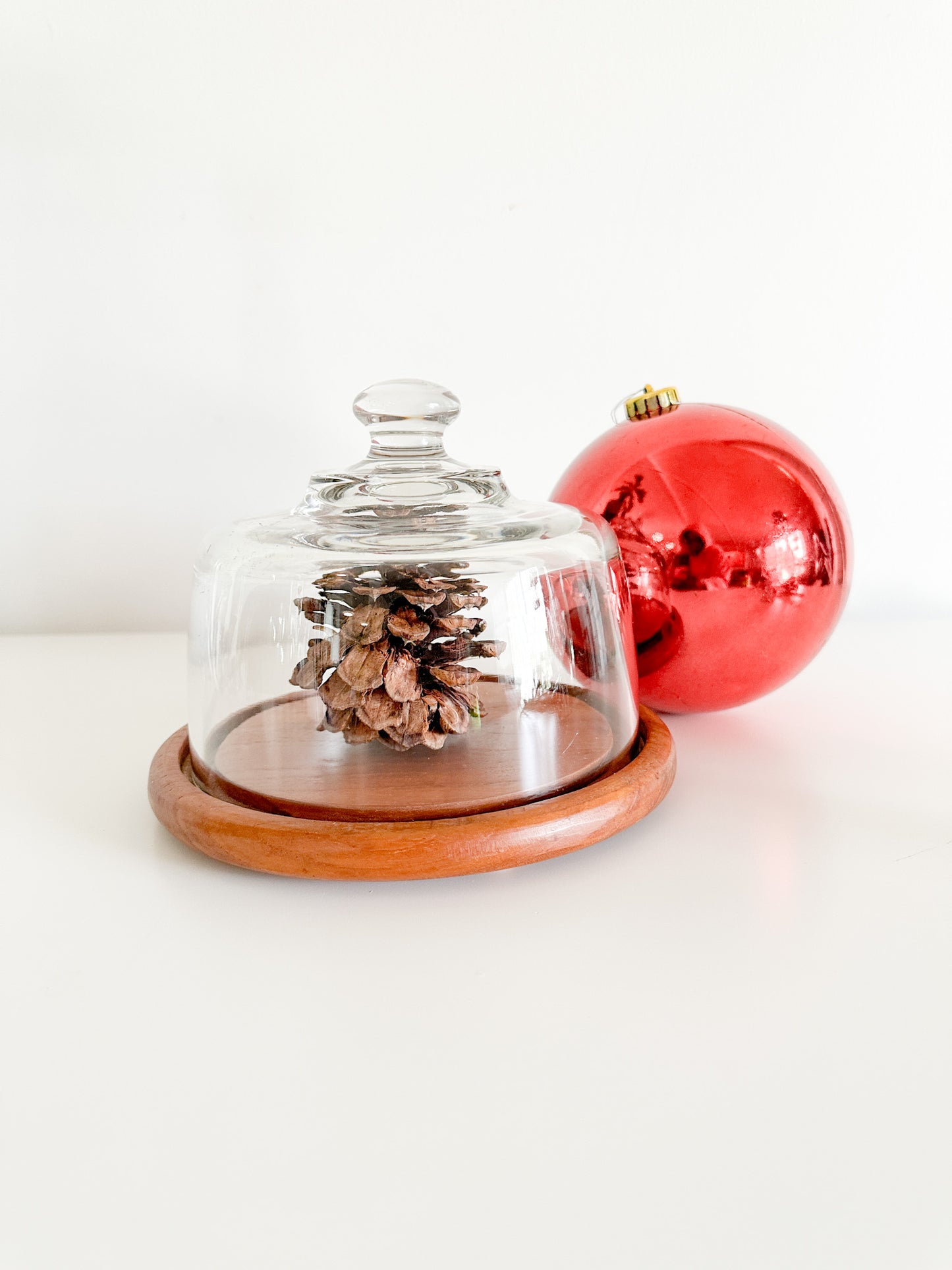 Cheese Dome with Glass Top and Wooden Base | Vintage Cheese Dome Kitchen Decor