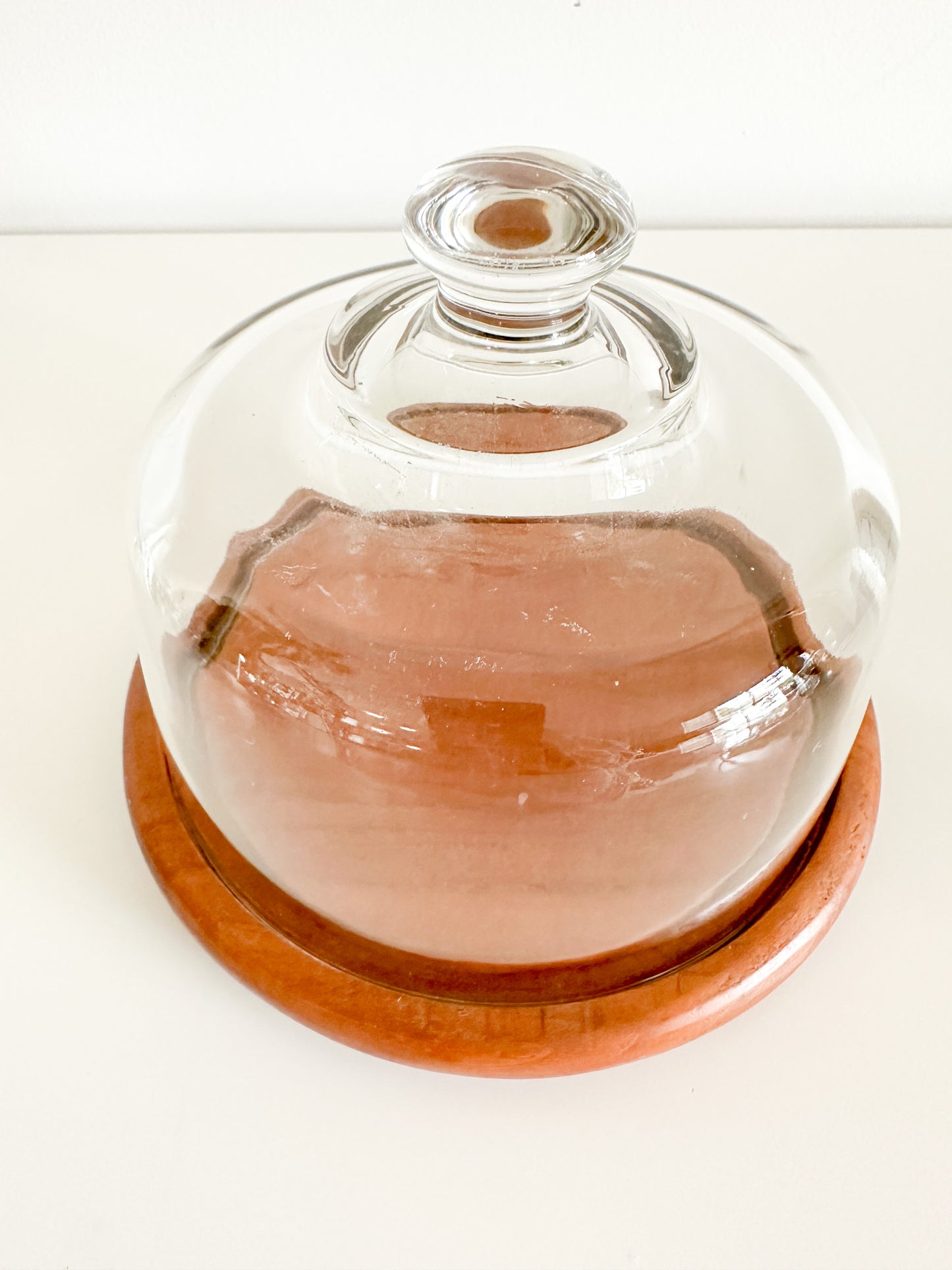 Cheese Dome with Glass Top and Wooden Base | Vintage Cheese Dome Kitchen Decor