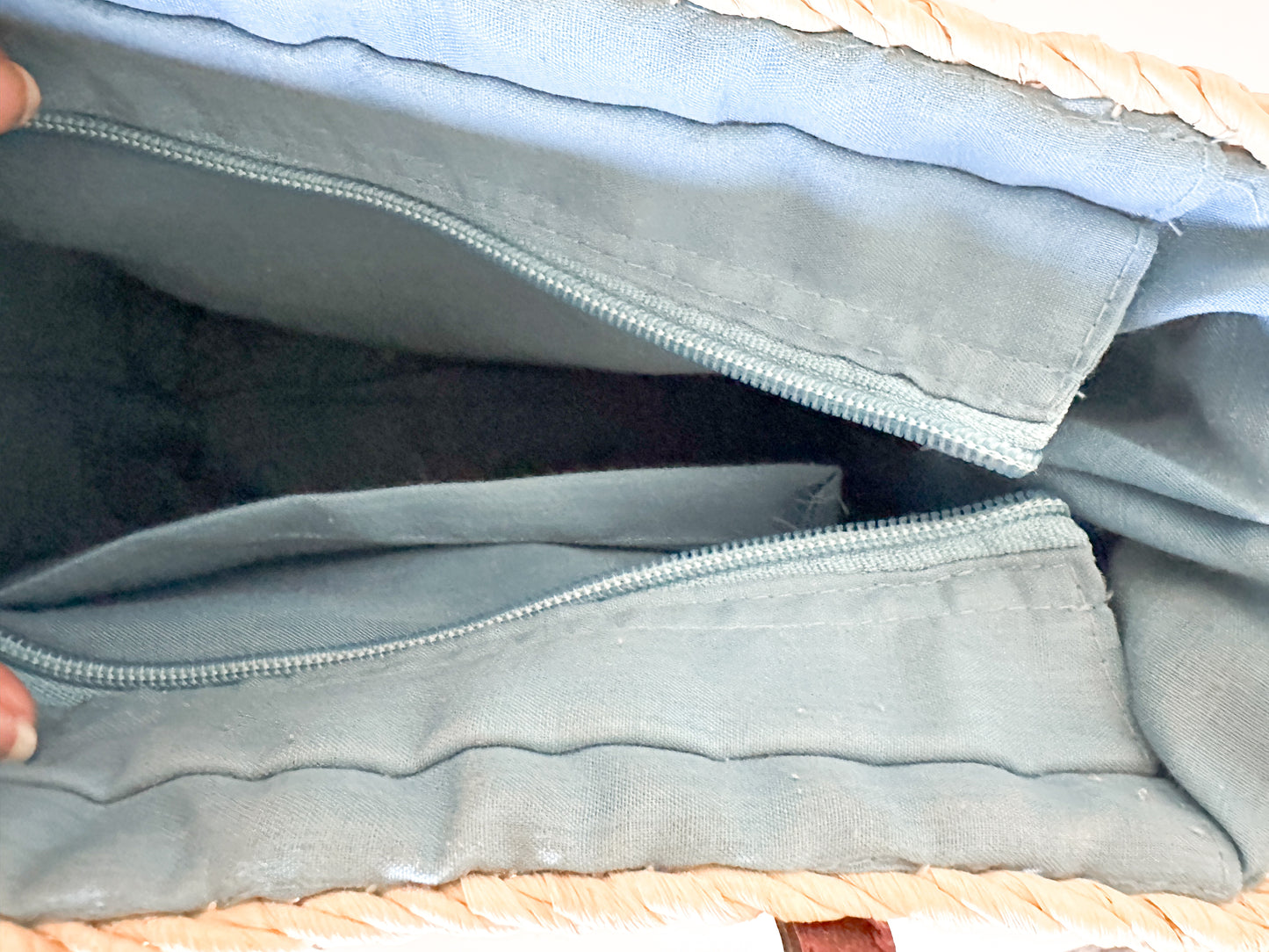 Vintage Straw Purse with Blue Flowers and Vegan Leather | Vintage Summer Purse