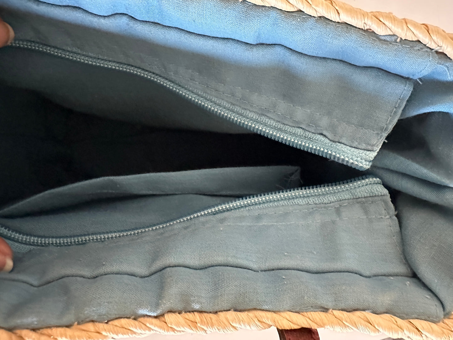 Vintage Straw Purse with Blue Flowers and Vegan Leather | Vintage Summer Purse