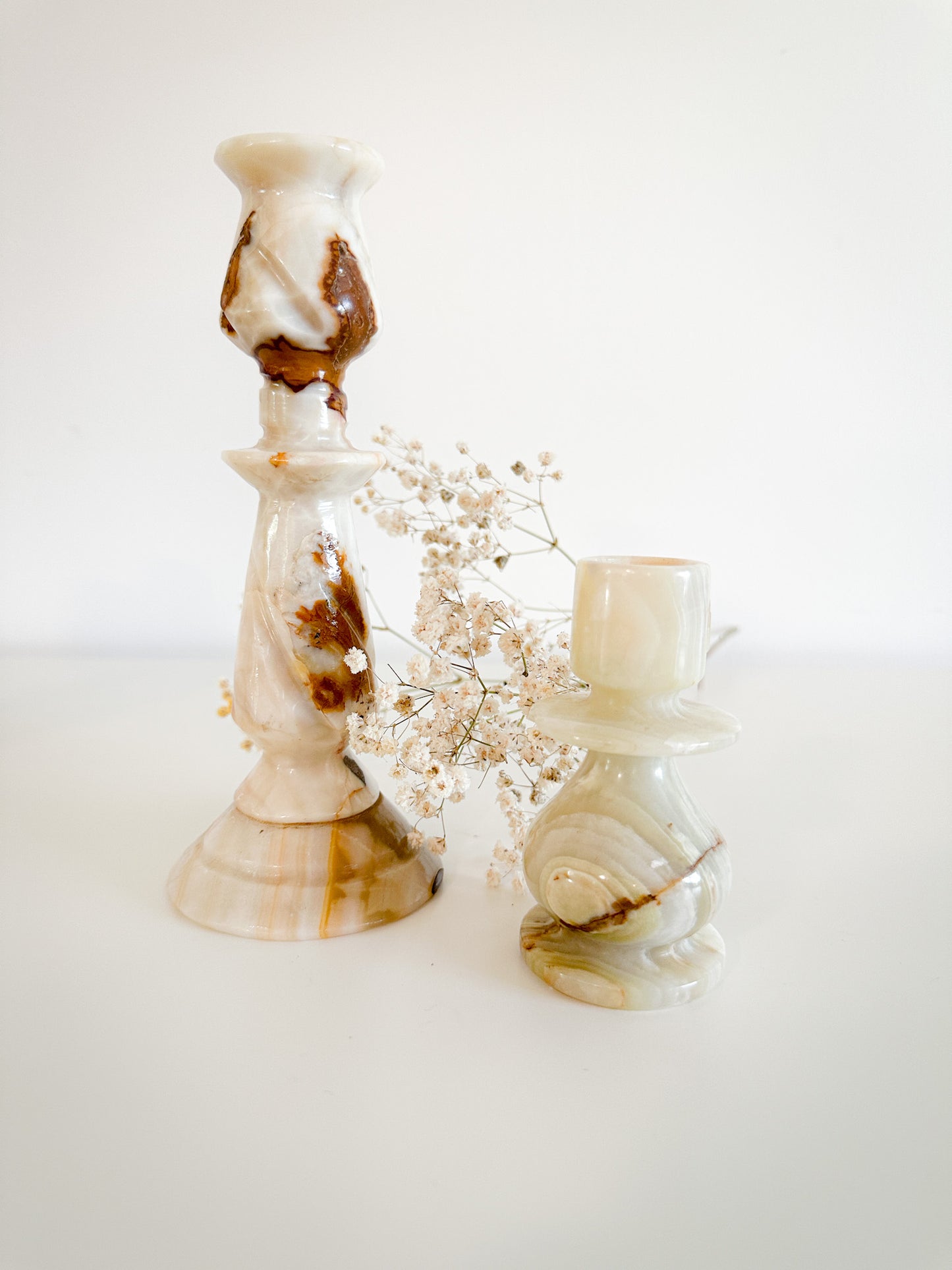 Curate Lot of three Alabaster Candle Holders | Alabaster Candle Holders