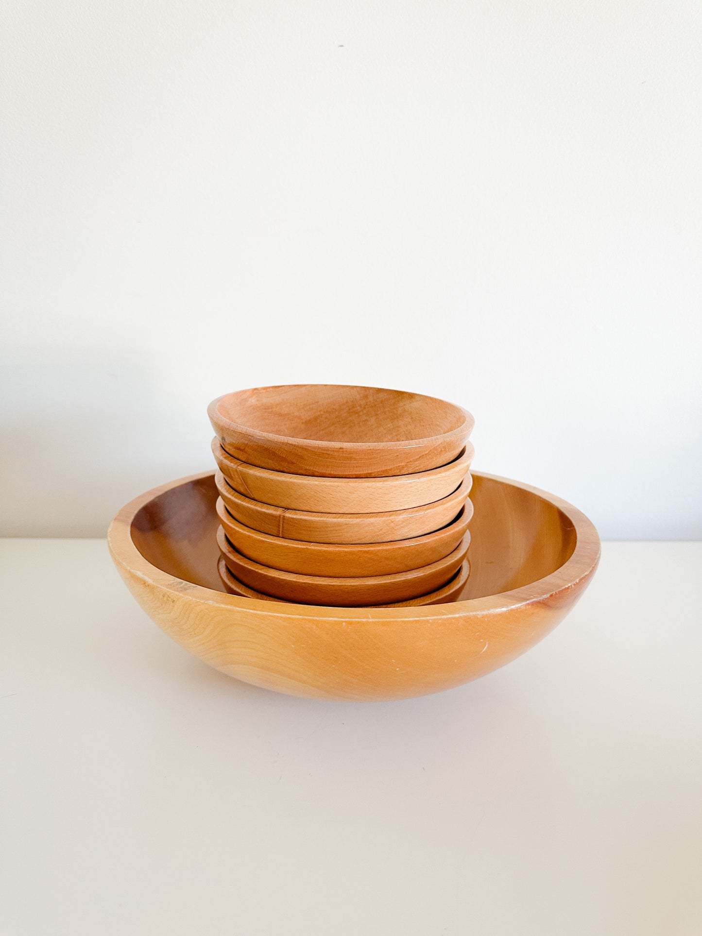 Vintage Bariboocraft Wooden Bowl With Six Made in Japan Side Wooden Bowl