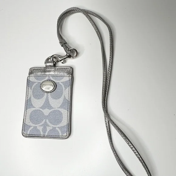 COACH Blue and Silver Signature  Lanyard ID Holder | Signature Canvas