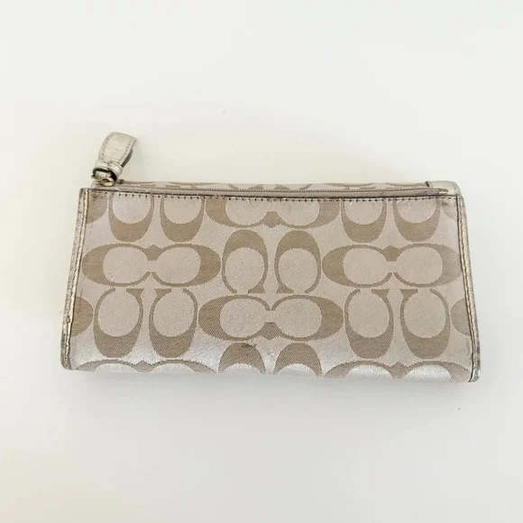 COACH Jacquard Trifold Canvas Leather Wallet