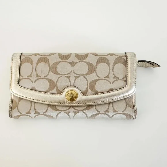 COACH Jacquard Trifold Canvas Leather Wallet