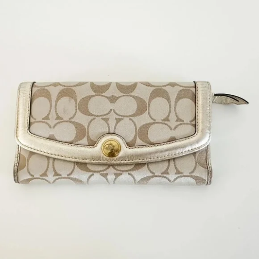 COACH Jacquard Trifold Canvas Leather Wallet