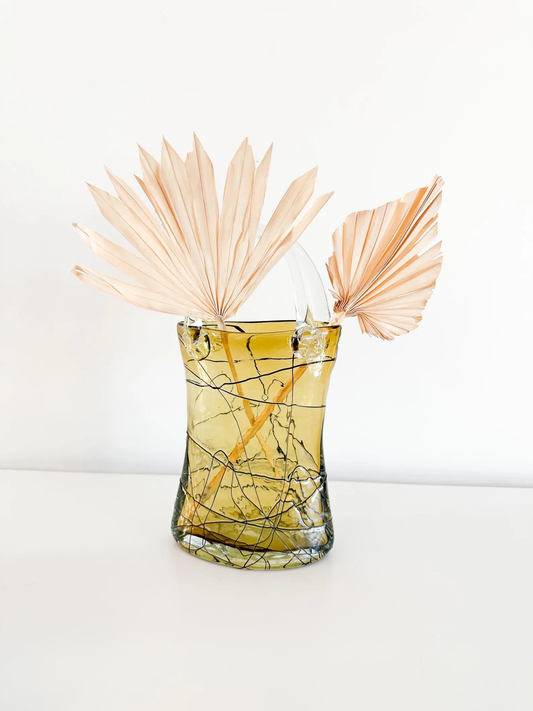 Art Glass Purse Vase | Vintage Handblown Art Glass Purse Decorative Vase