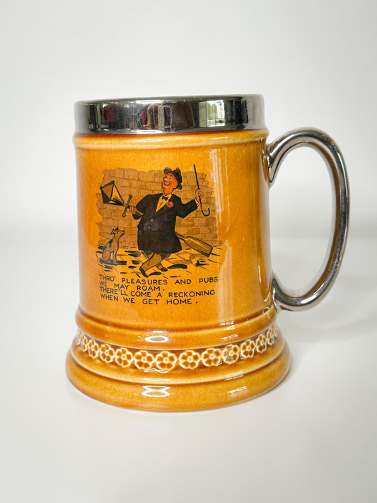 Vintage LORD NELSON Pottery Beer Stein Mug with Silver Rim made in England